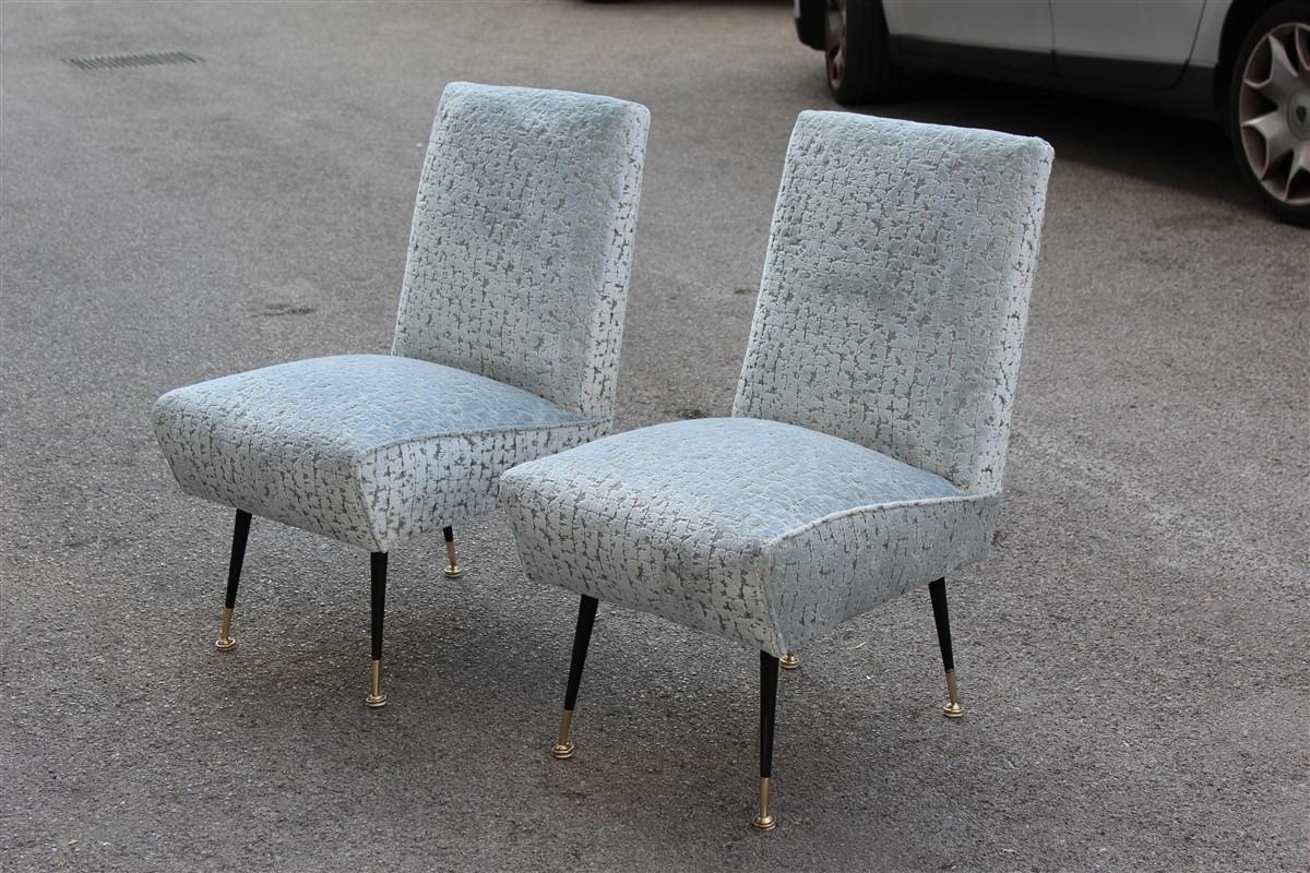 Bedroom Pair of Chairs Midcentury Italian Design gold Brass Pearl Gray Fabric 2