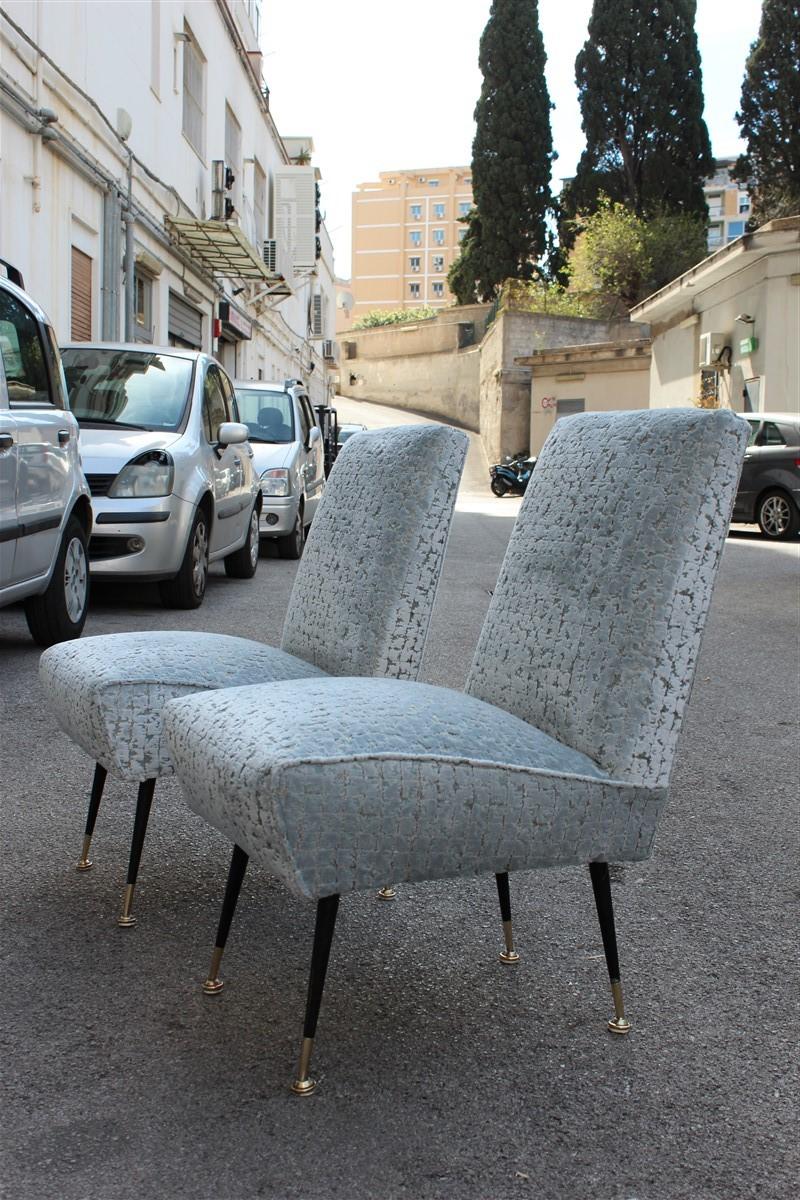 Bedroom Pair of Chairs Midcentury Italian Design gold Brass Pearl Gray Fabric 3
