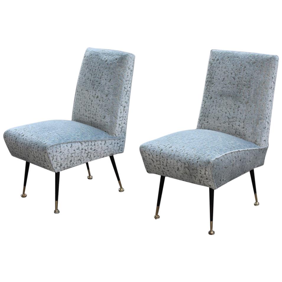 Bedroom Pair of Chairs Midcentury Italian Design gold Brass Pearl Gray Fabric