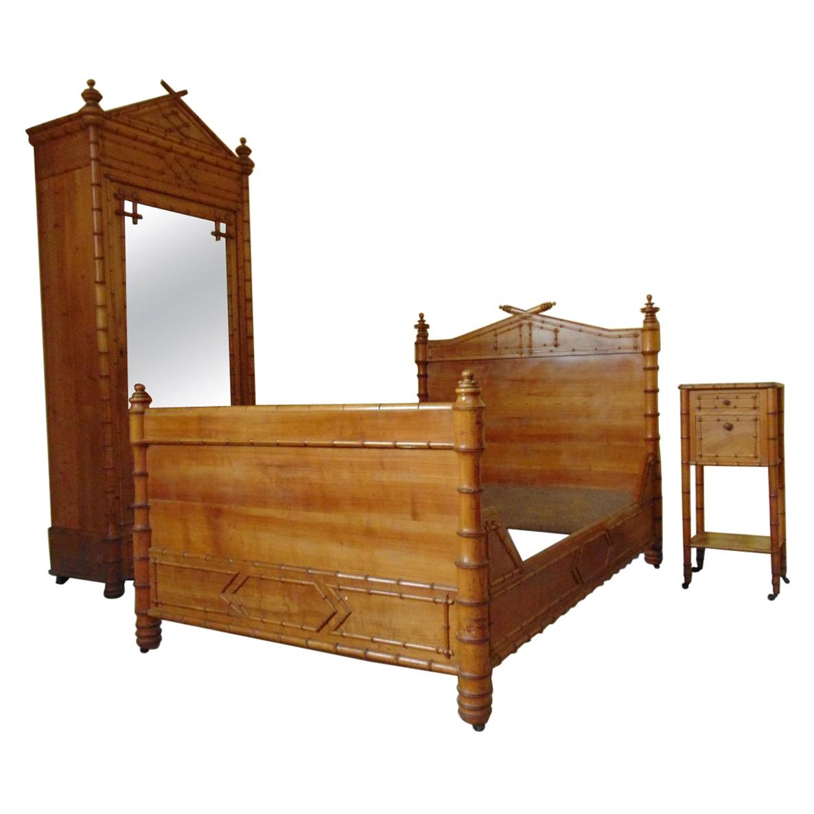  Bedroom Suite Faux Bamboo, circa 1900 For Sale