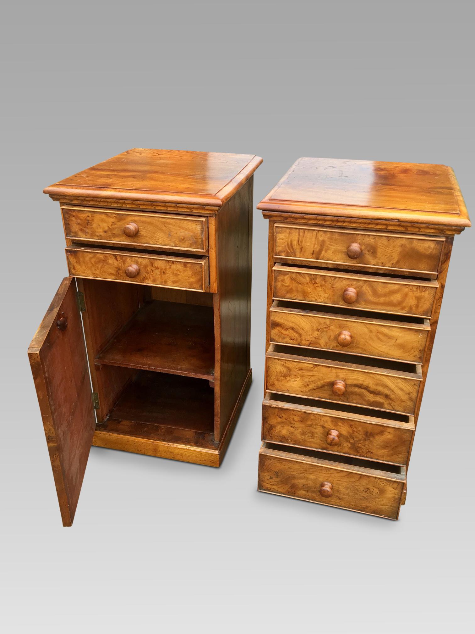 Victorian Bedside Cabinets in Burr Elm, English, circa 1880