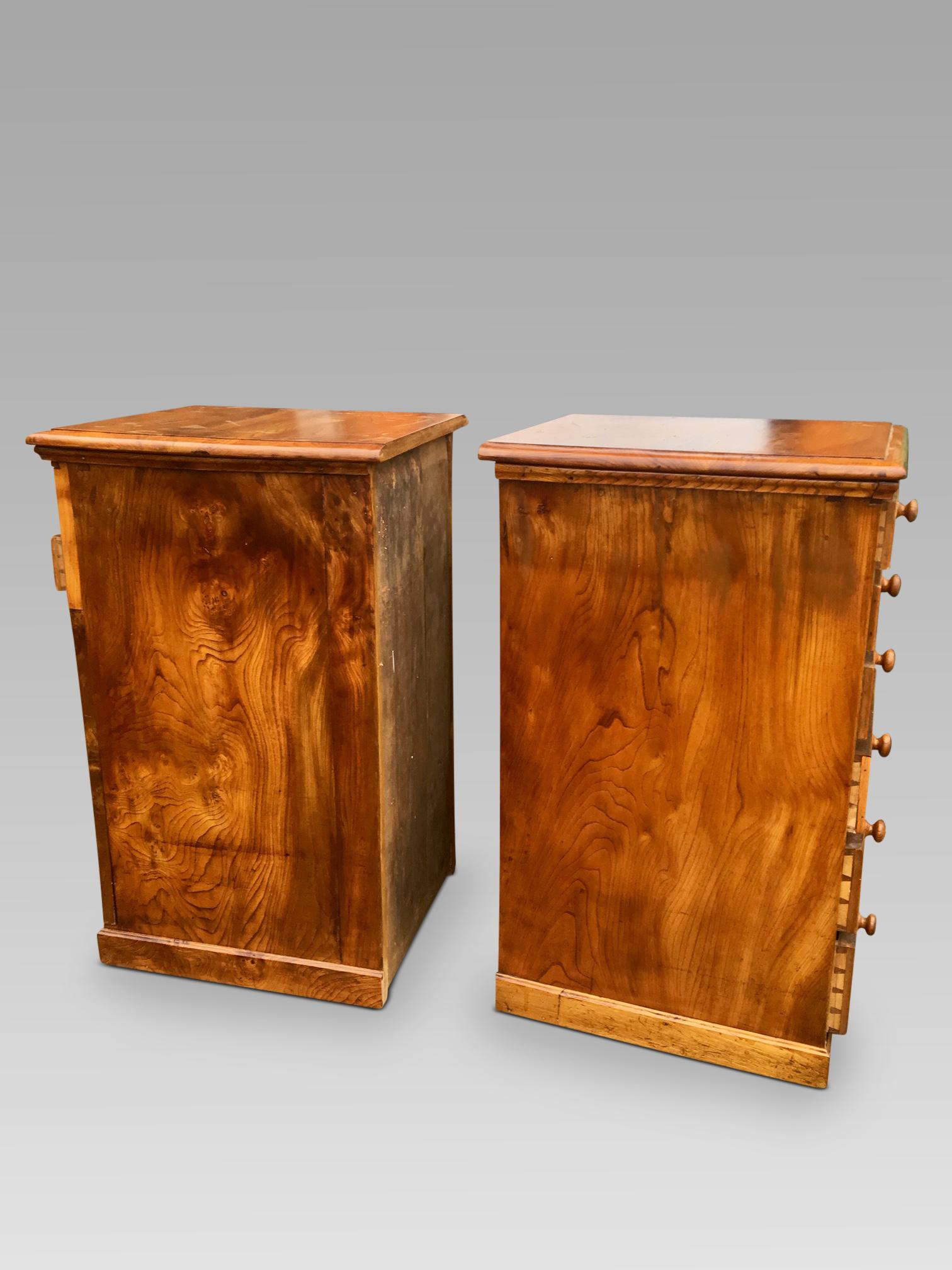 19th Century Bedside Cabinets in Burr Elm, English, circa 1880