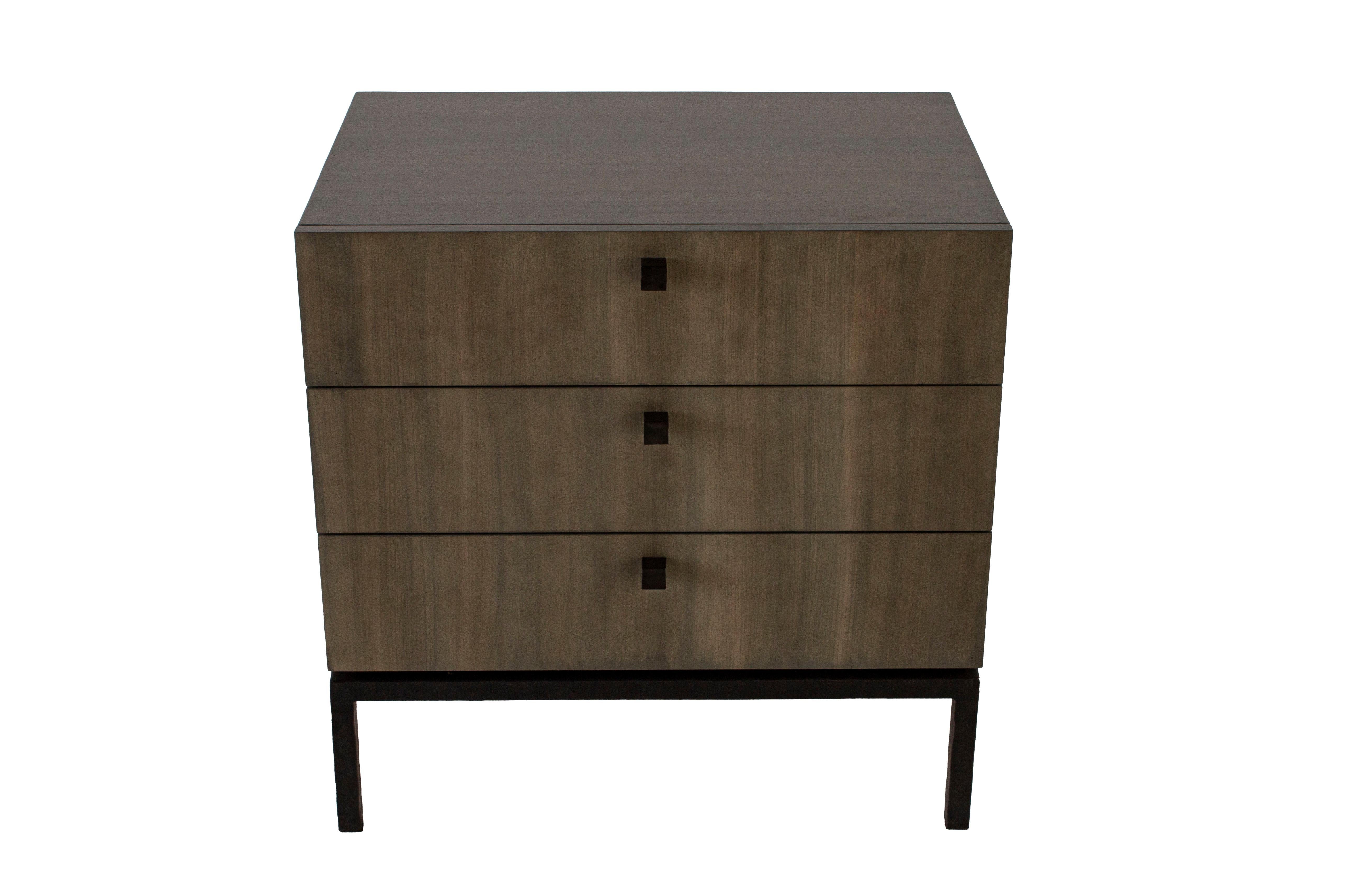 Custom made bedside chest with three drawers. This item can be sold with or without the stone top. 

Wood: Oak basalt Windsor finish
Metal: Light hammer ebony


Designed by Brendan Bass for the Vision and Design Collection, by using high quality