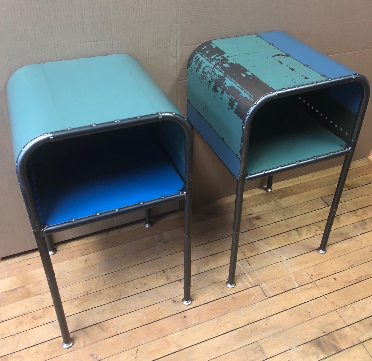 Bedside End Table of Artist-Made Vintage Industrial Reclaimed Steel 6