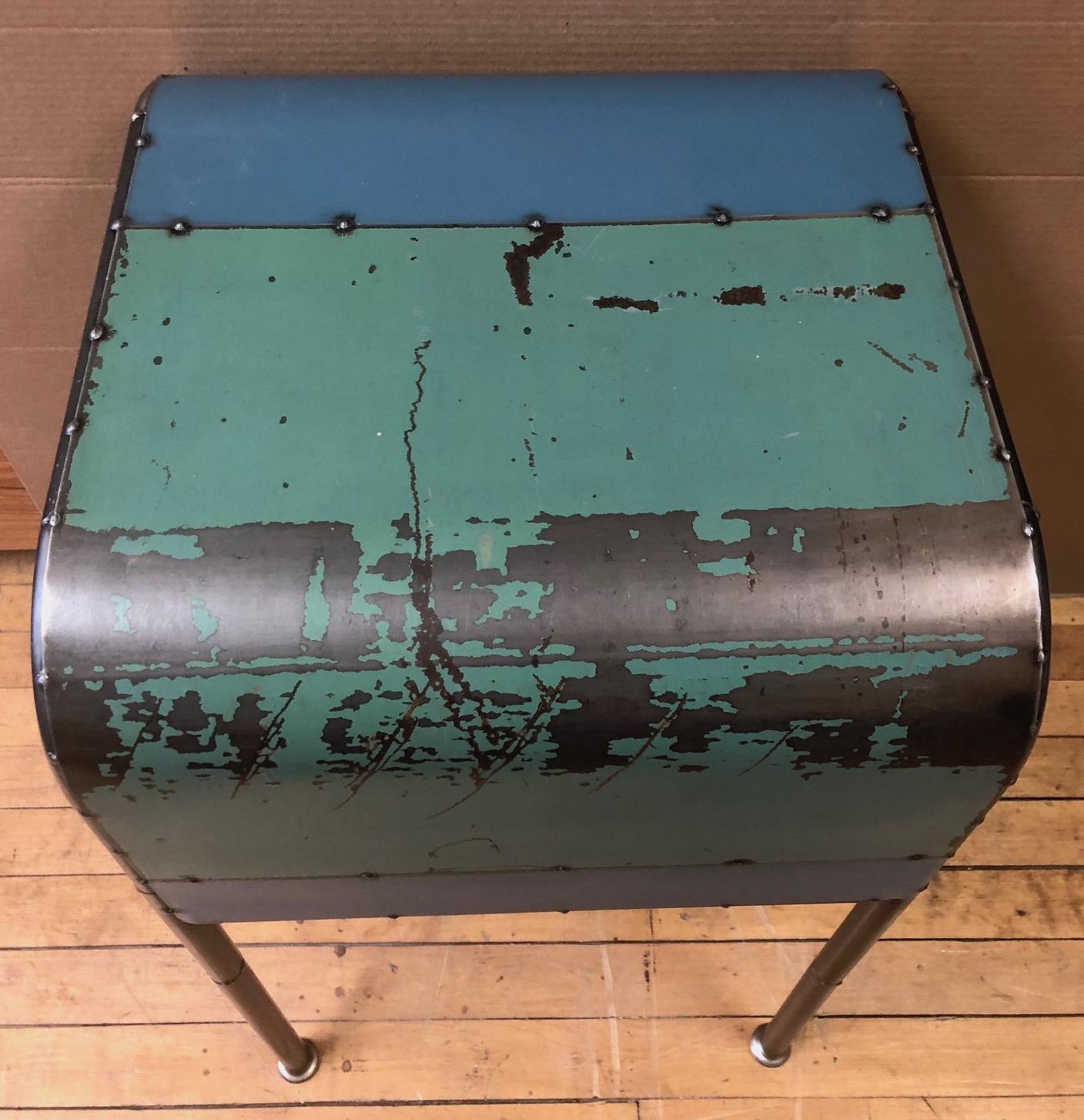 Bedside End Table of Artist-Made Vintage Industrial Reclaimed Steel 1