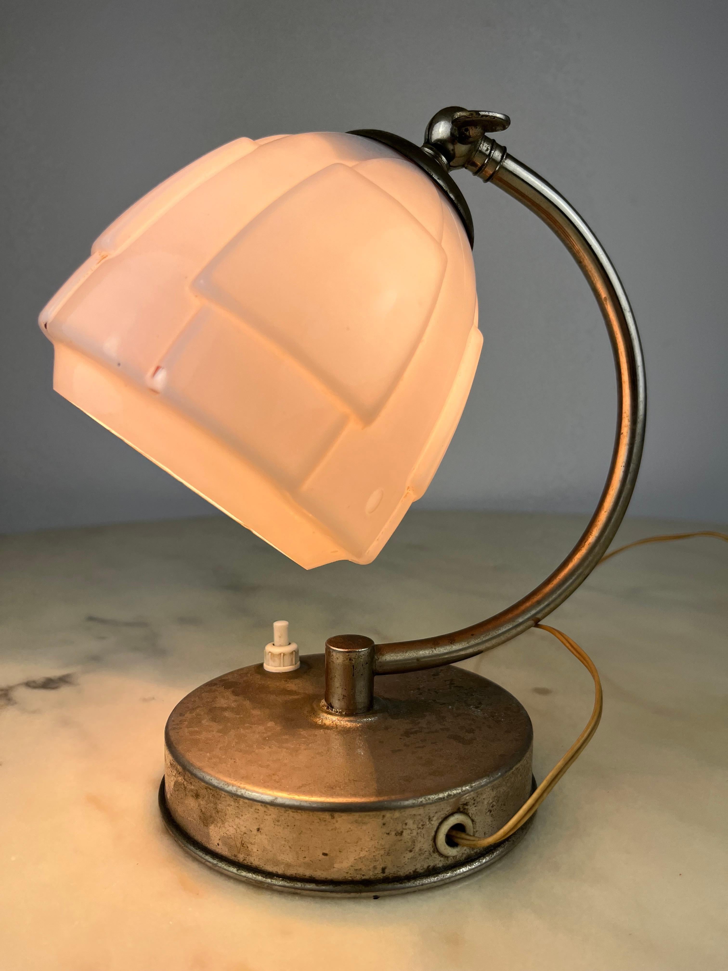 Italian Bedside Lamp in Metal and Glass, Italy, 1940s For Sale