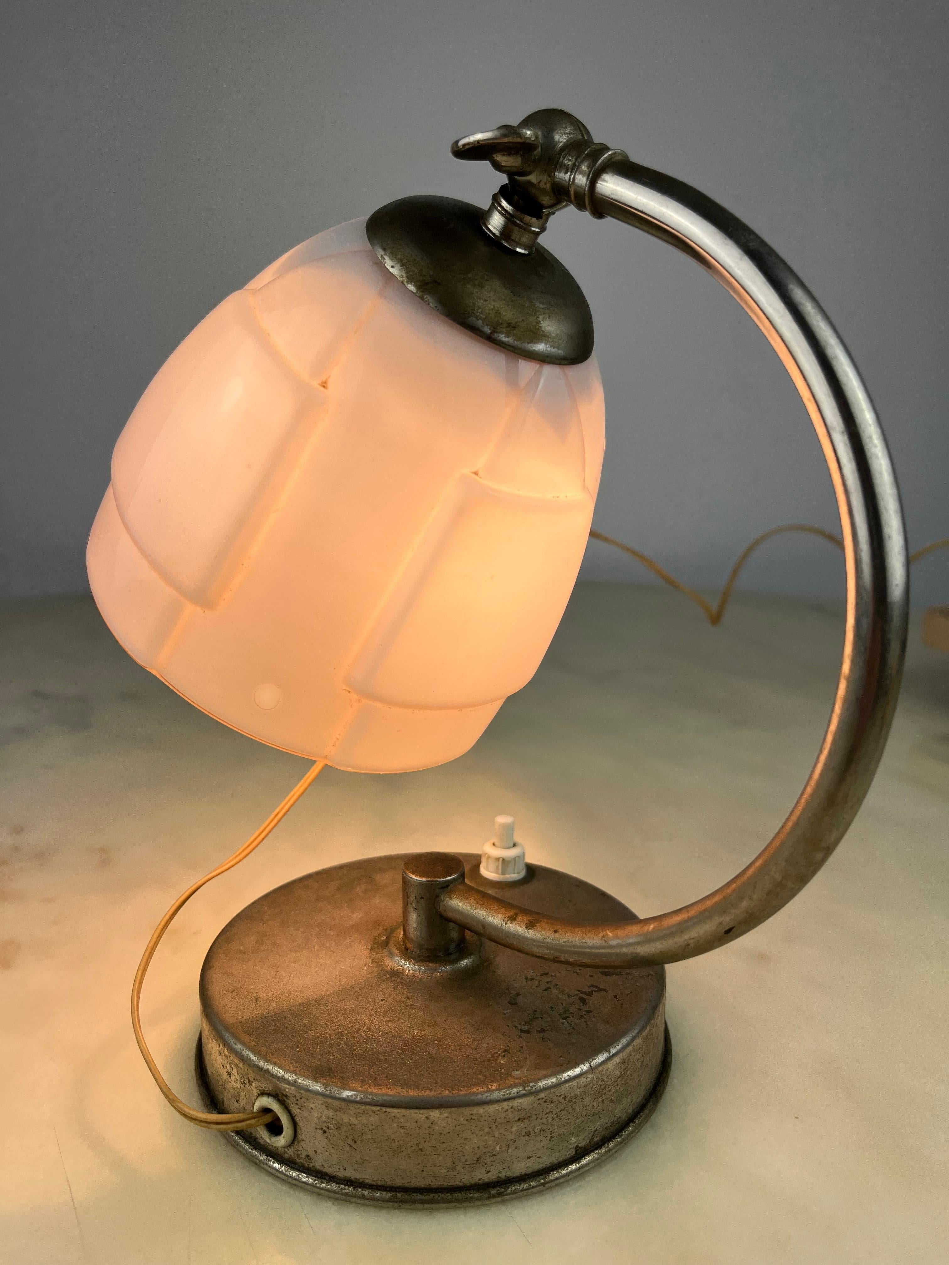 Mid-20th Century Bedside Lamp in Metal and Glass, Italy, 1940s For Sale