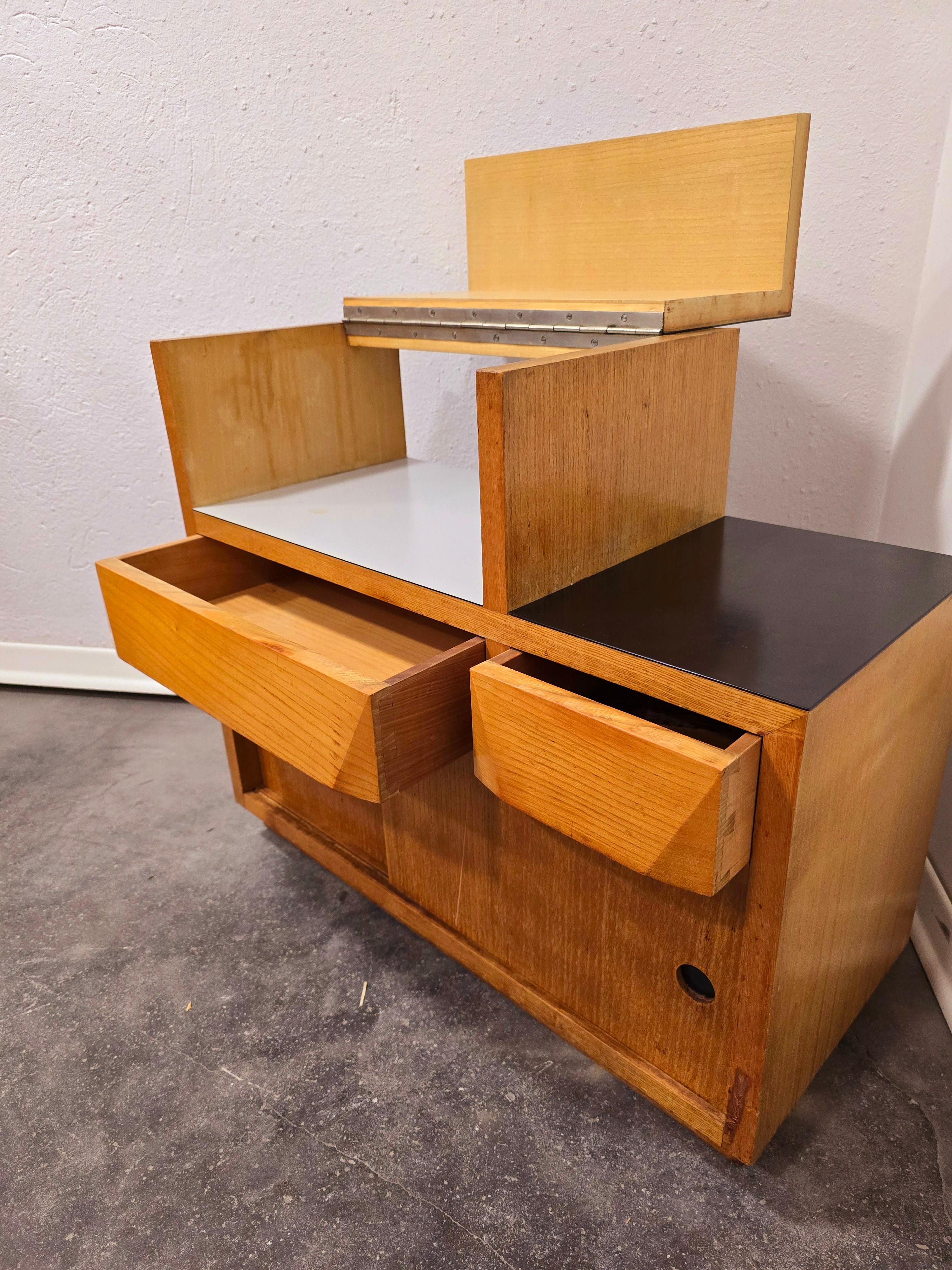 Bedside table beautifully crafted

Nice piece of craftmentship almost like piece of art.

Great patina with hardwood.

Very rare find of unique piece of furniture