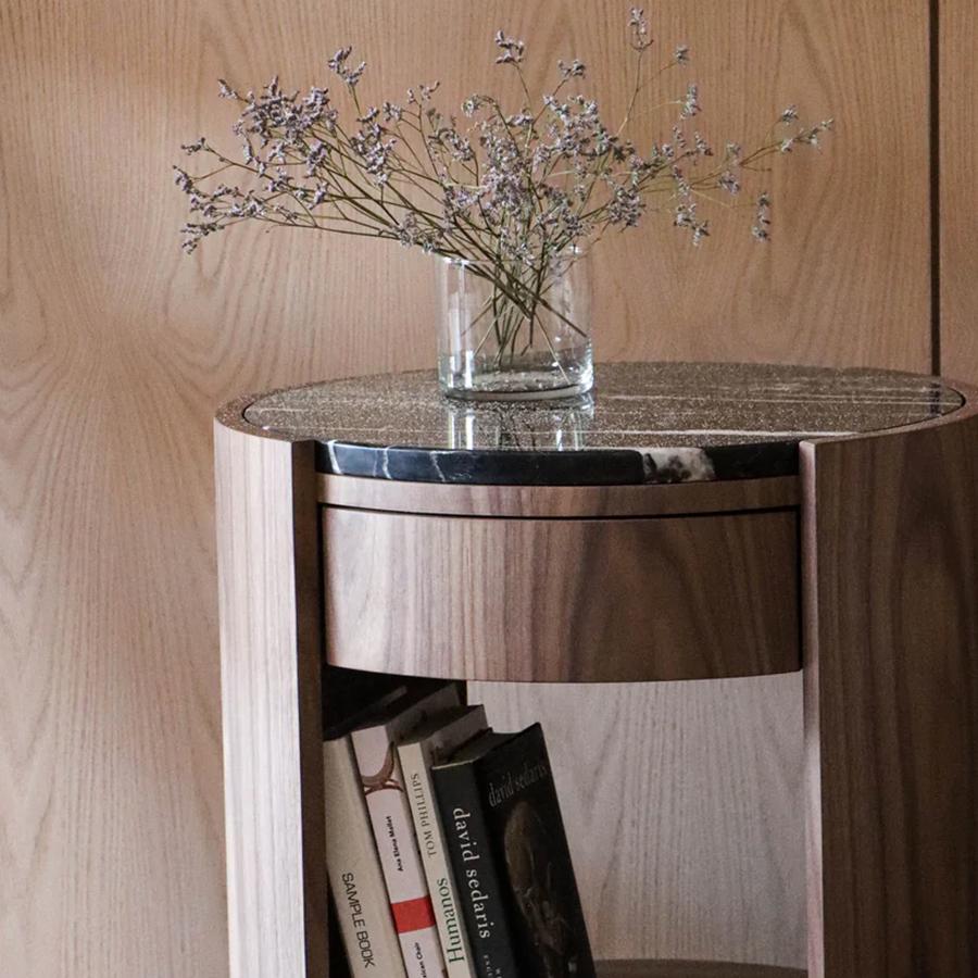 Woodwork Bedside Table Dama in Black Marble For Sale
