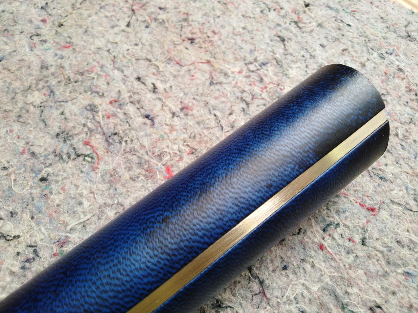 Bedside Table in Blue Vellum, Marble, Bronzed Brass, Fumed Eucalyptus For Sale 11