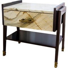 Bedside Table in Paonazzo Marble, Cherrywood and Brass