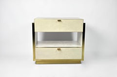 Bedside Table in White Rock crystal with Brass by Ginger Brown