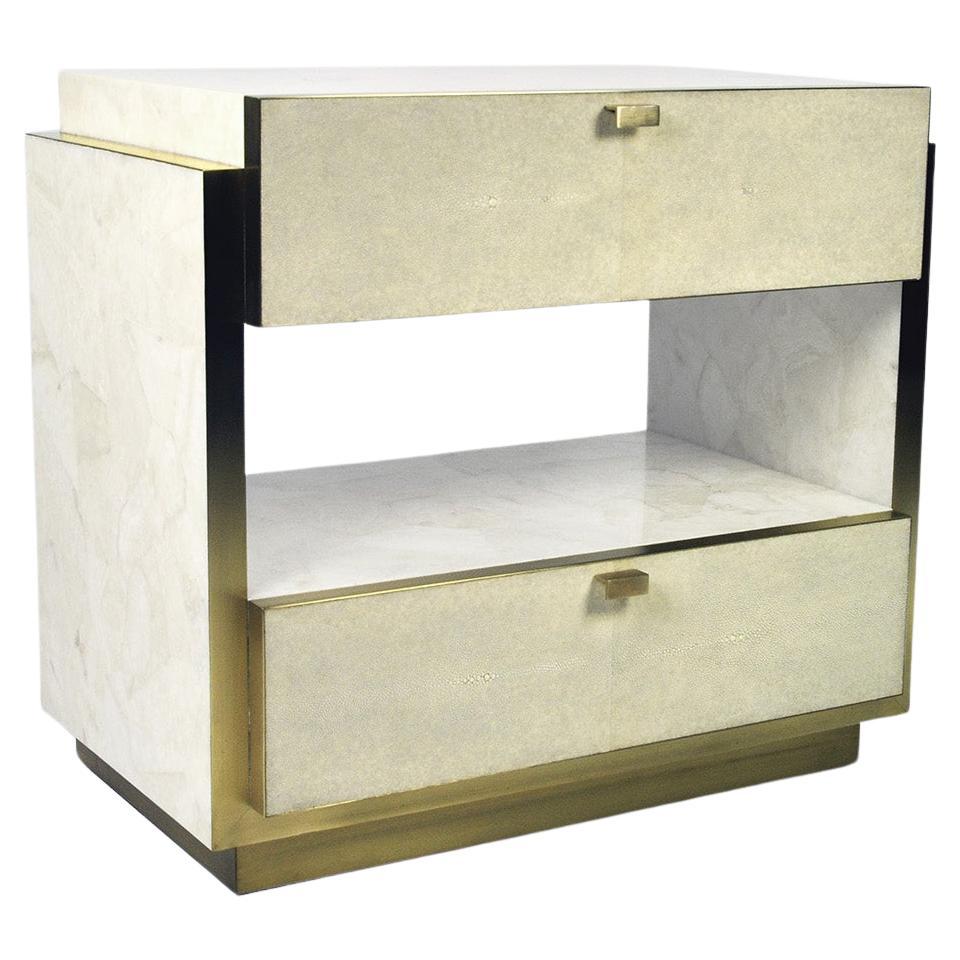 Bedside Table in White Rock crystal with Brass by Ginger Brown