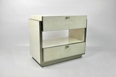 Bedside Table in White Rock crystal with steel trims by Ginger Brown