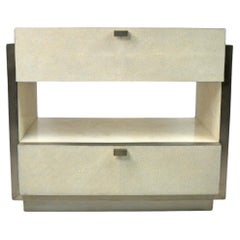 Bedside Table in White Rock crystal with steel trims by Ginger Brown