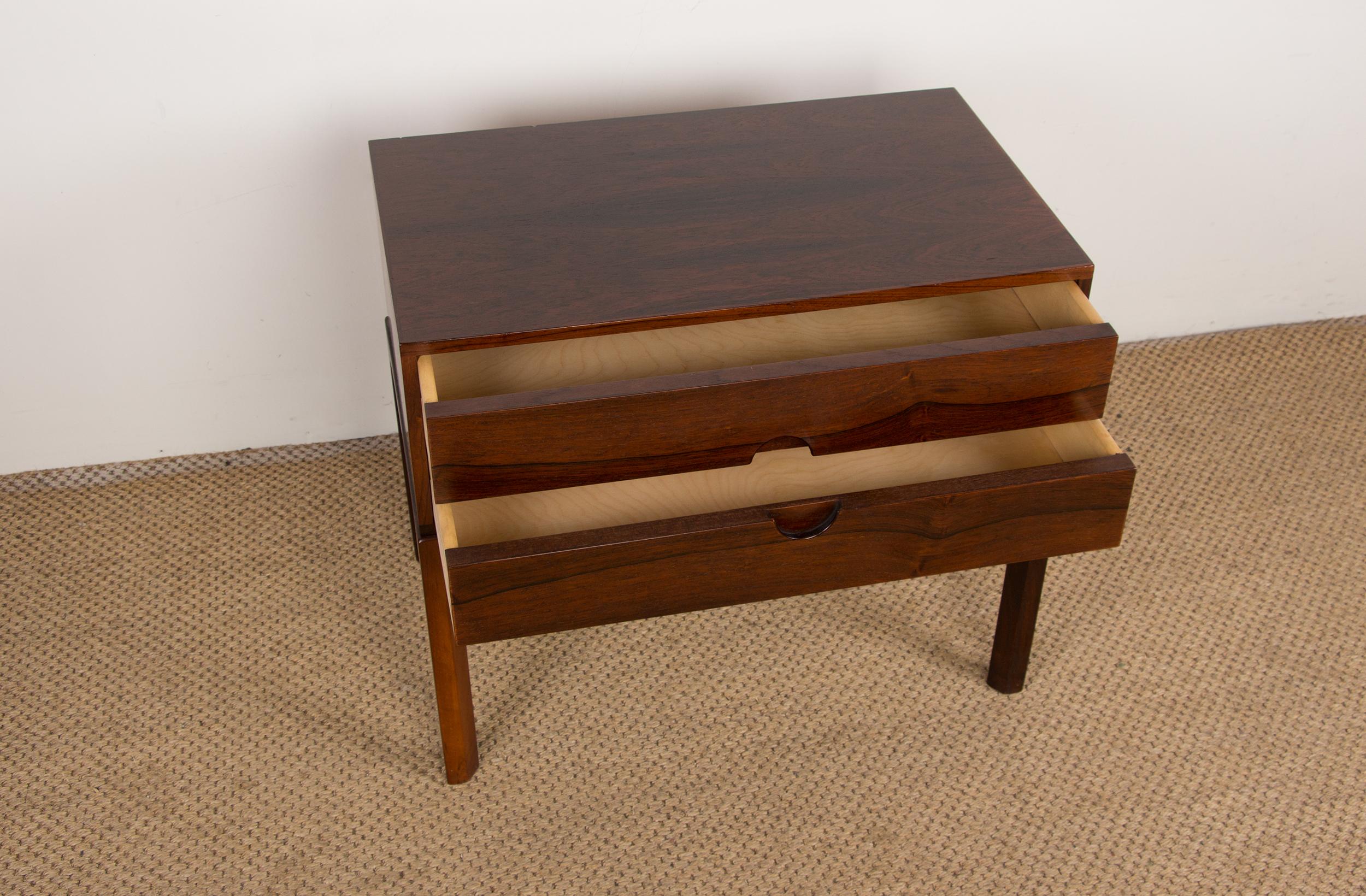 Scandinavian Modern Bedside Table, Small Danish Rosewood Chest of Drawers Model 384 Kai Kristiansen For Sale