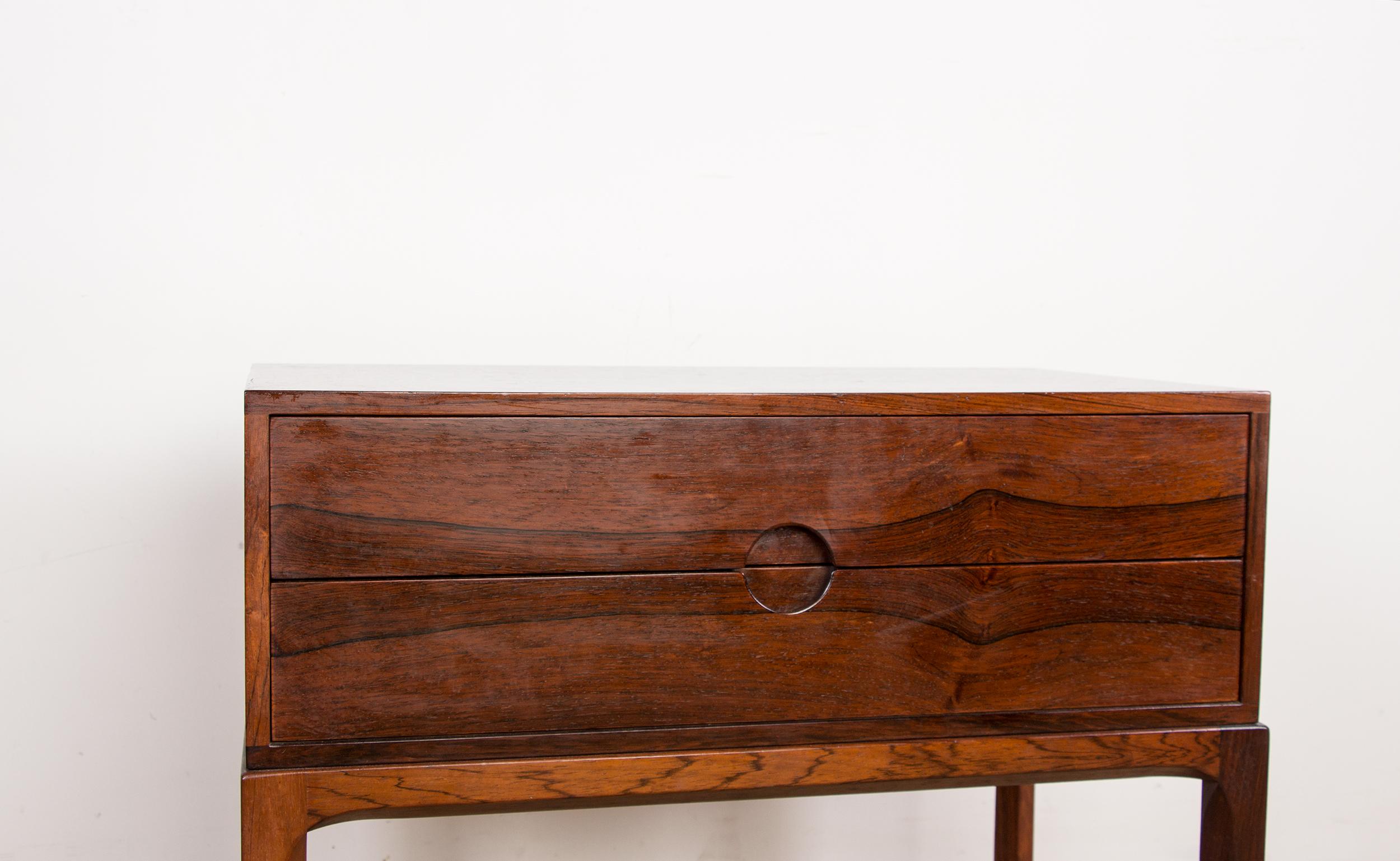 Mid-20th Century Bedside Table, Small Danish Rosewood Chest of Drawers Model 384 Kai Kristiansen For Sale