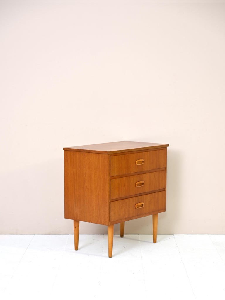 Scandinavian Modern Bedside Table/Small Teak Dresser with Drawers