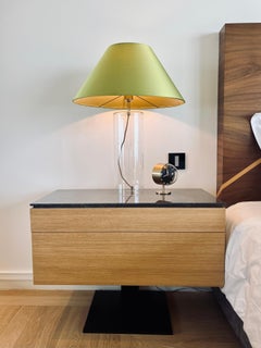 Bedside Table With Drawers in Maple Veneer, Black Marble Top And Metal Leg