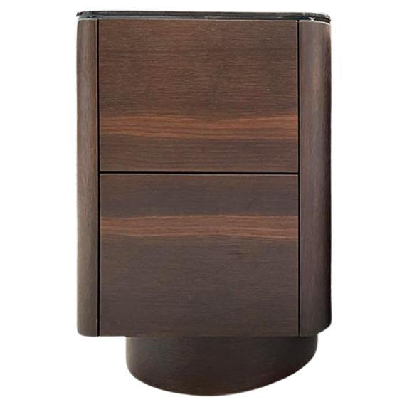 Wood Bedside Table With Drawers In Wengé Veneer And Smoked Glass Top For Sale