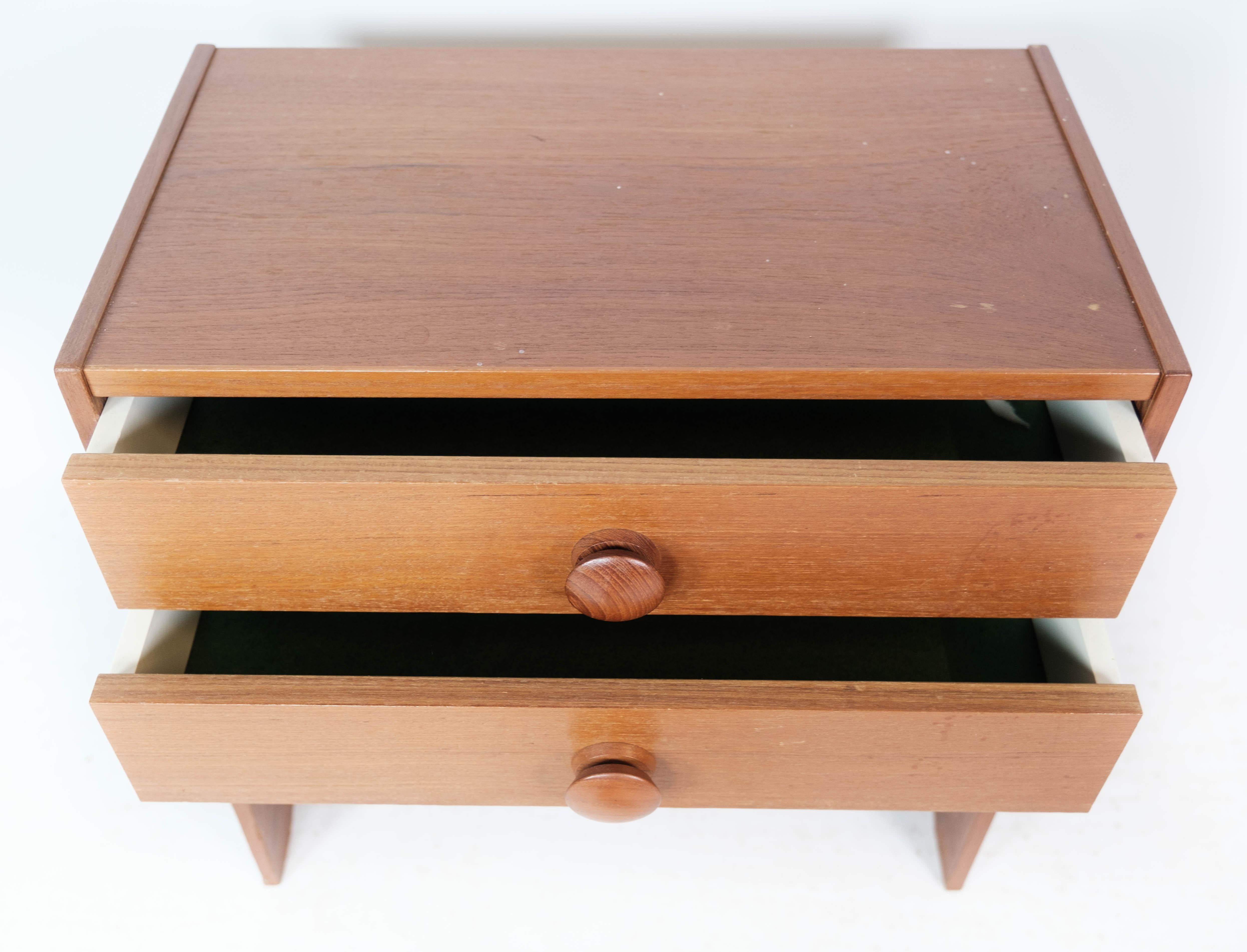 Scandinavian Modern Bedside Table with Drawers in Teak of Danish Design by Pbj Furniture For Sale