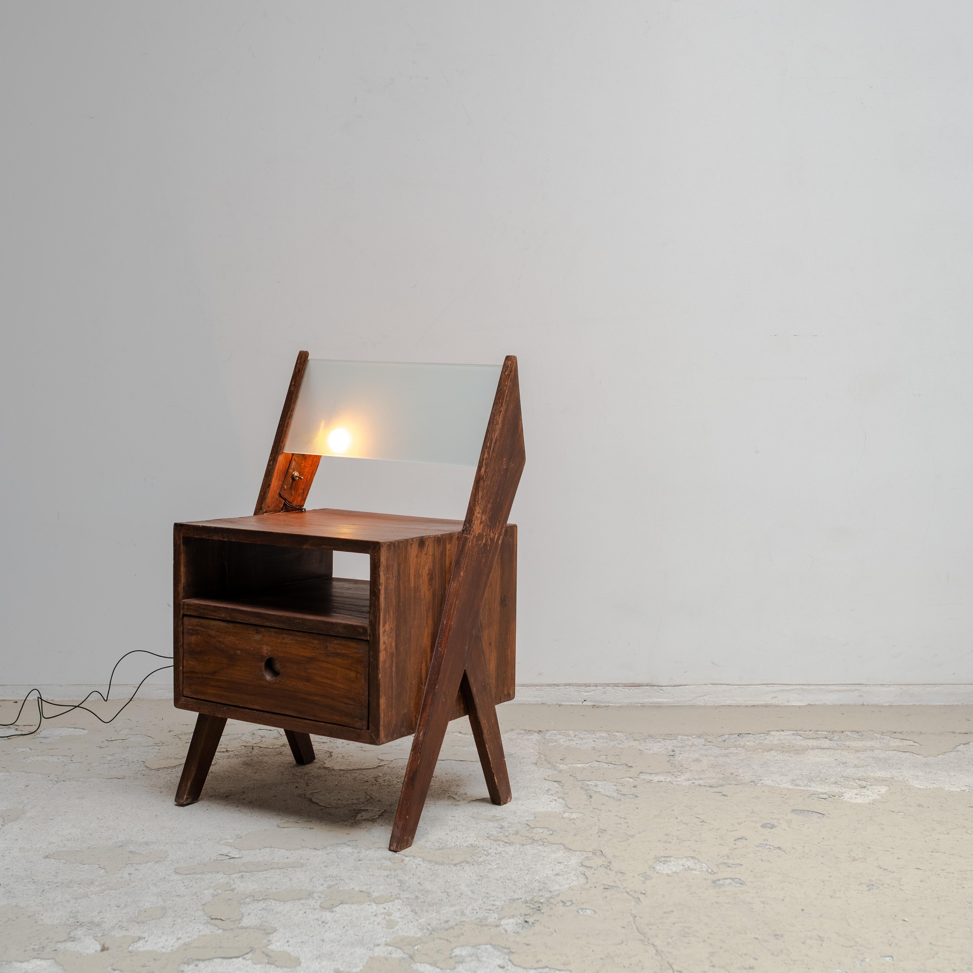 Bedside Table with Lamp by Pierre Jeanneret, Chandigarh For Sale 9