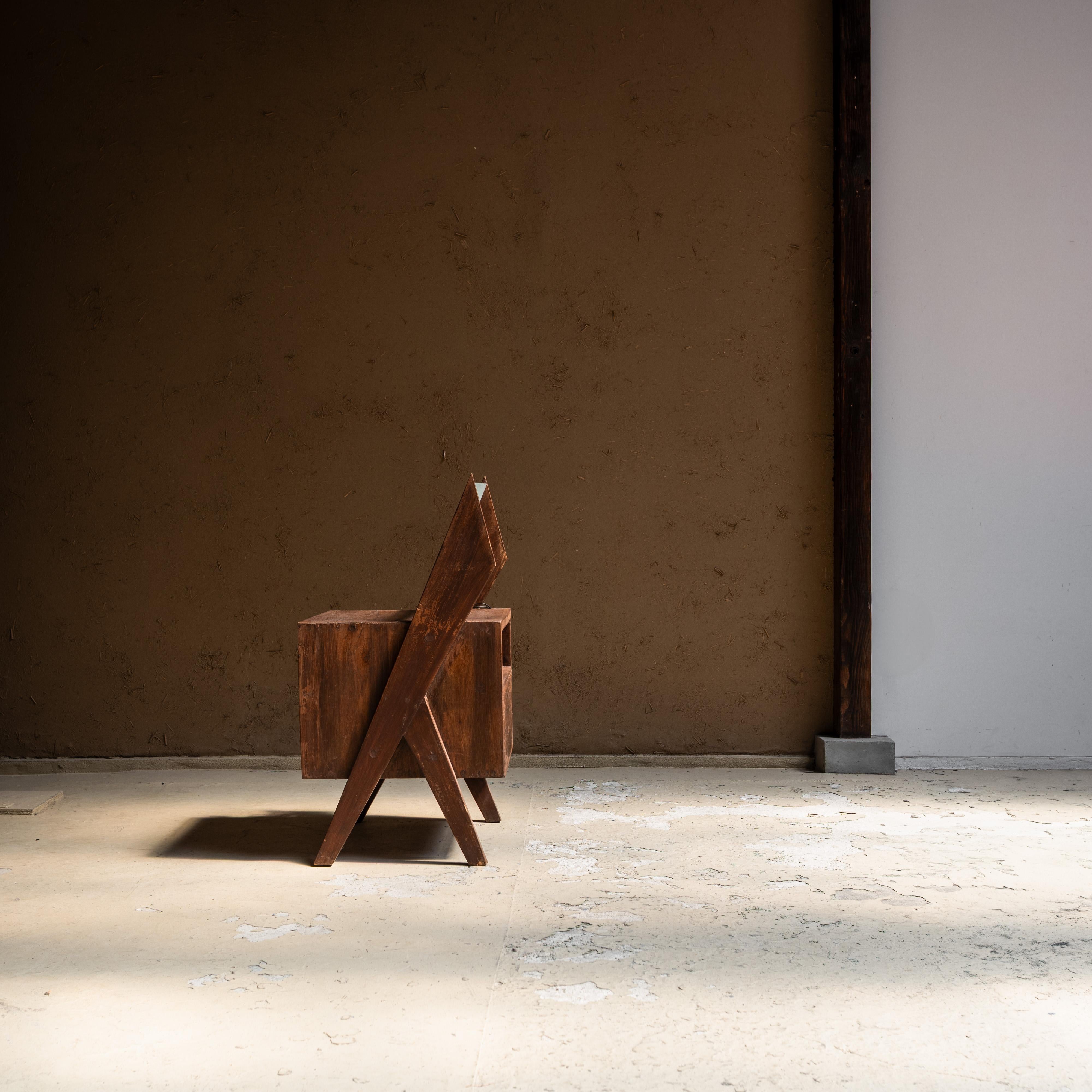 Indian Bedside Table with Lamp by Pierre Jeanneret, Chandigarh For Sale