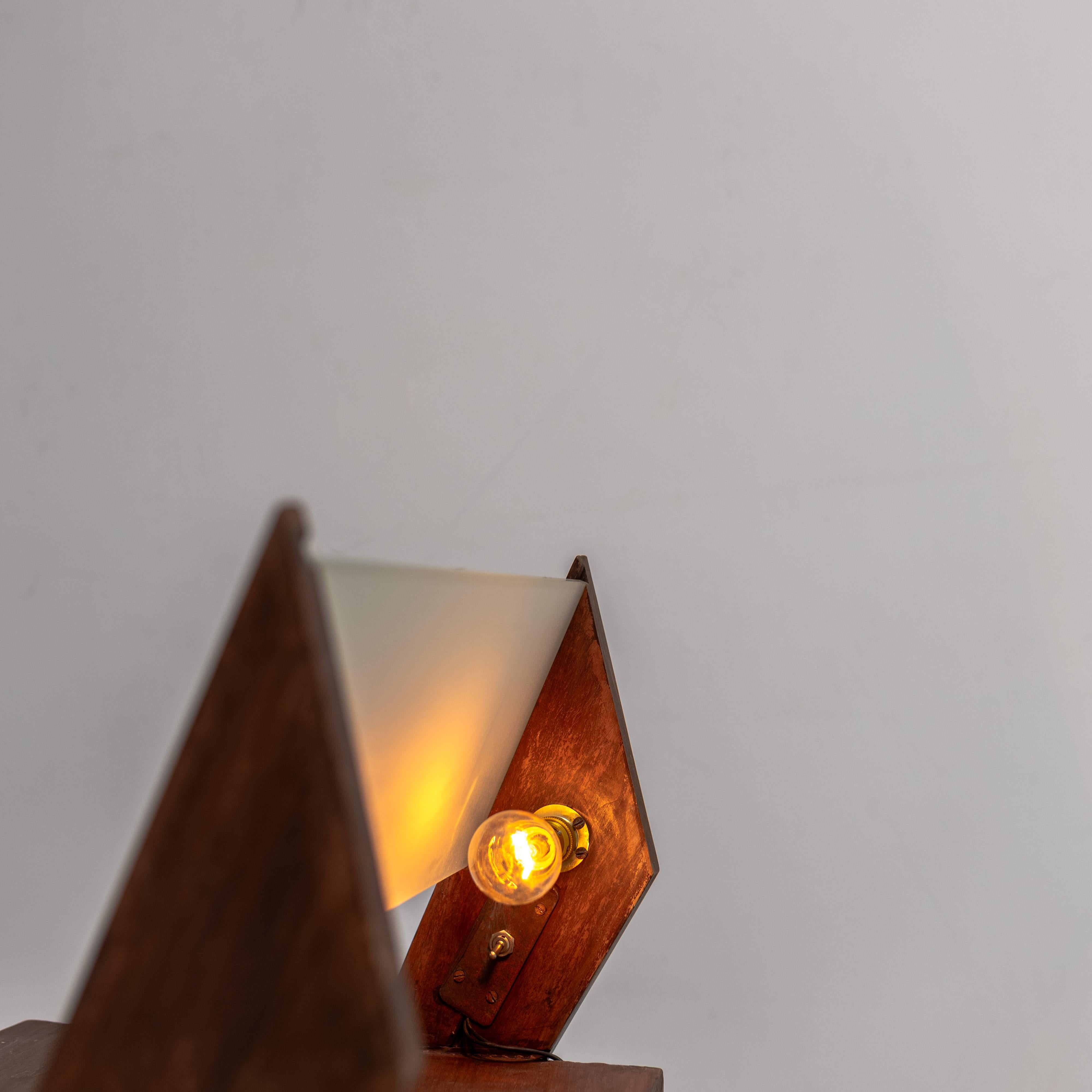 Glass Bedside Table with Lamp by Pierre Jeanneret, Chandigarh For Sale