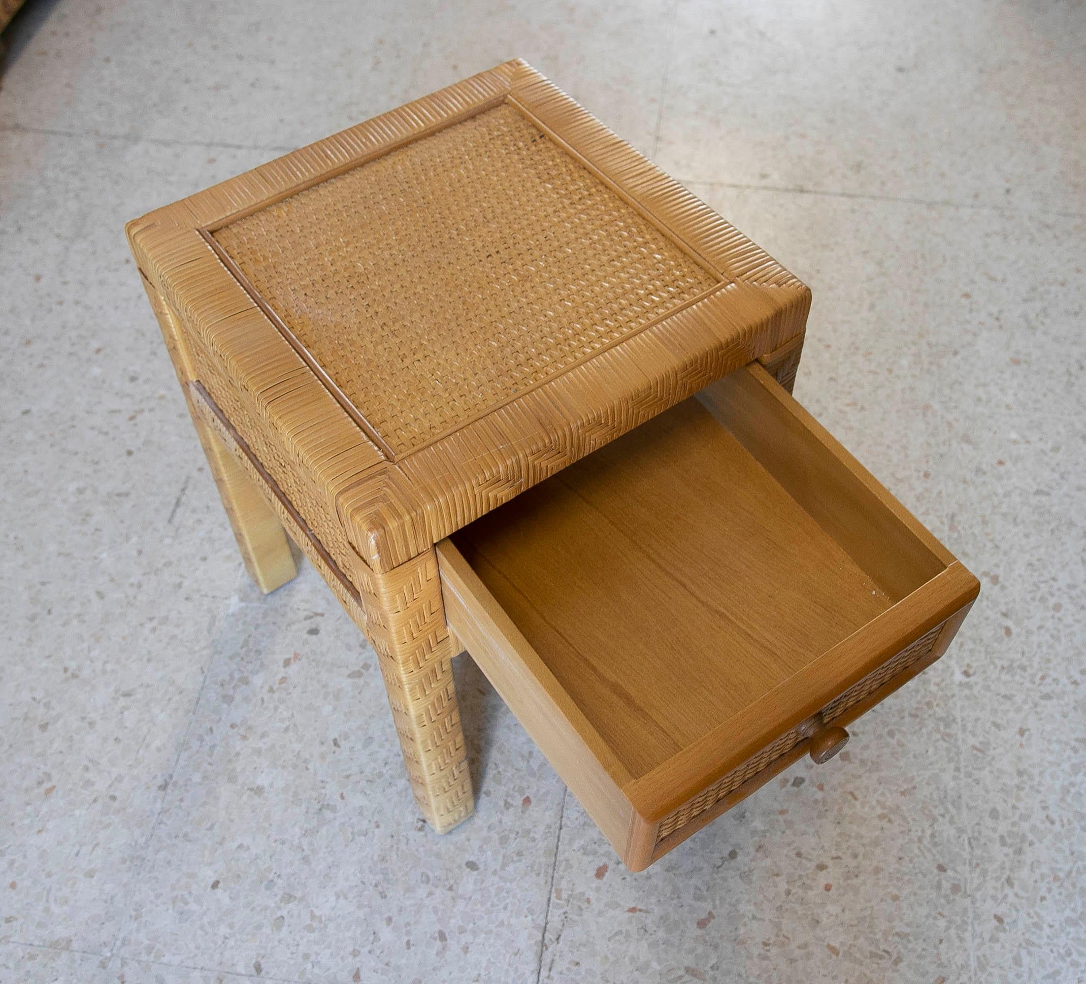 Bedside Table with Wicker Drawer and Wooden Frame  For Sale 8