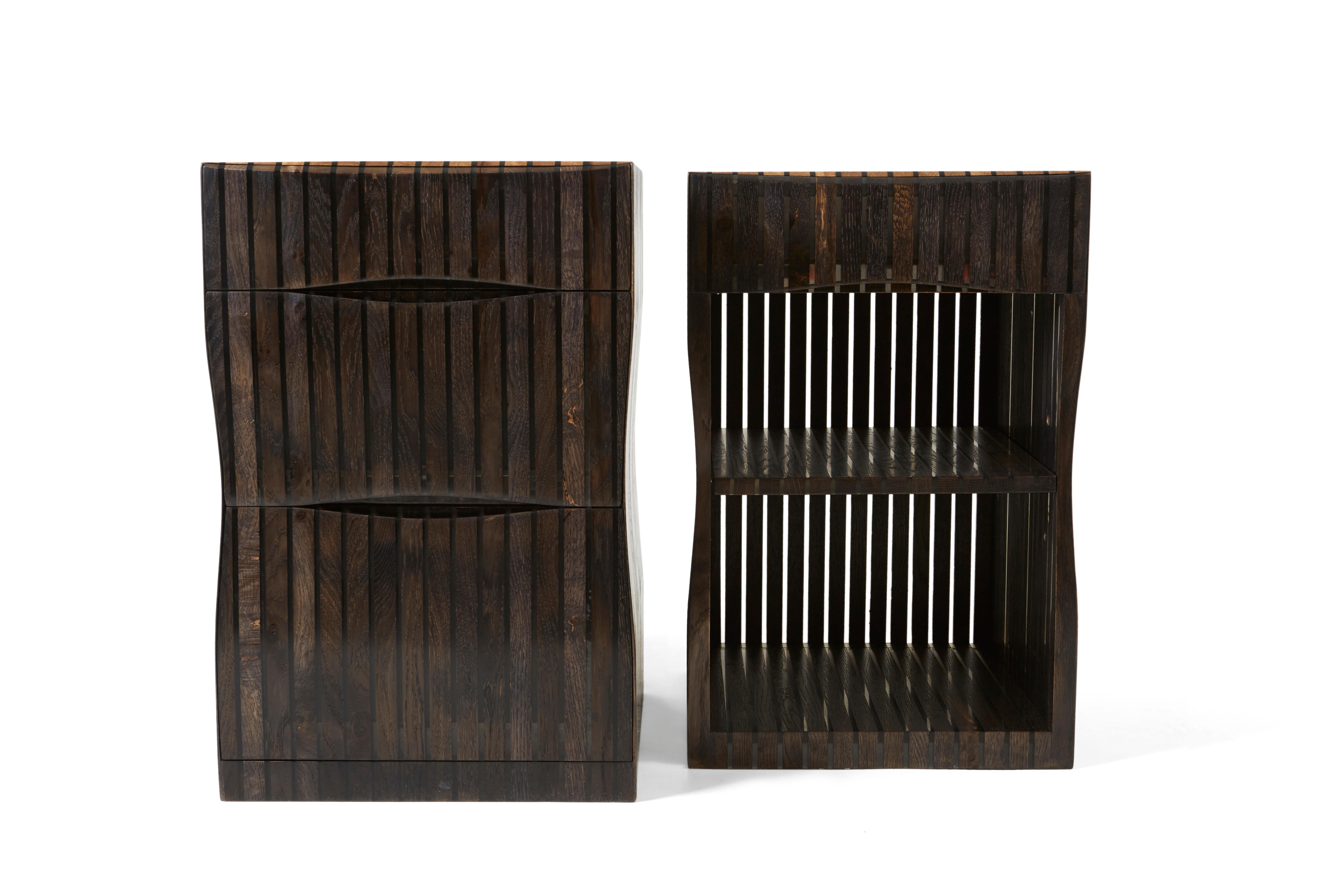 Ebonized A pair of side tables in oak and clear ebony tinted resin. by Jonathan Field For Sale