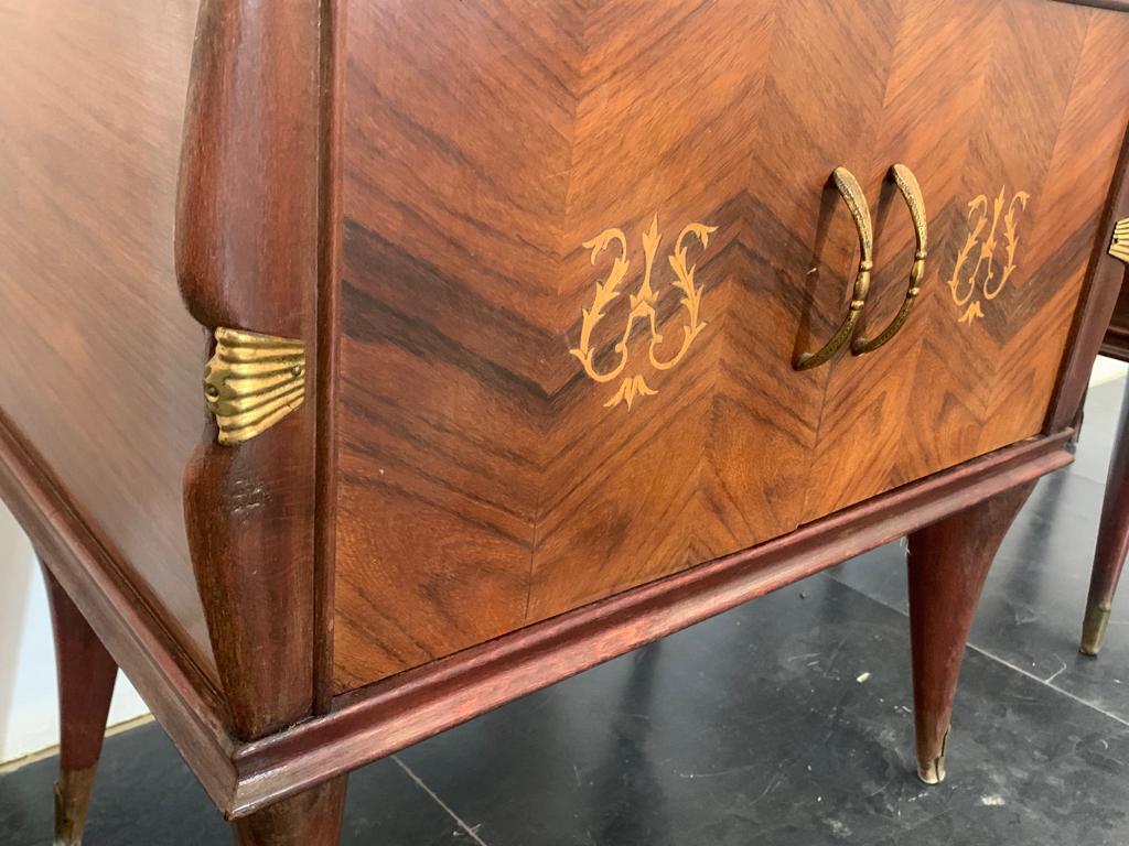 Bedside Tables in Rosewood & Brass, Set of 2 For Sale 4