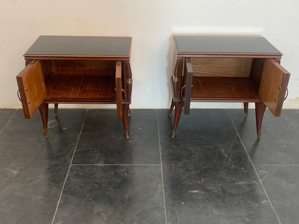 Bedside Tables in Rosewood & Brass, Set of 2 For Sale 6