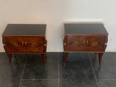 Bedside Tables in Rosewood & Brass, Set of 2