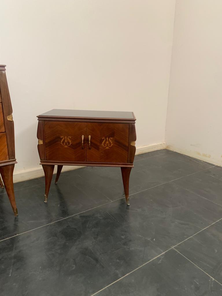 Bedside Tables in Rosewood & Brass, Set of 2 In Good Condition For Sale In Montelabbate, PU