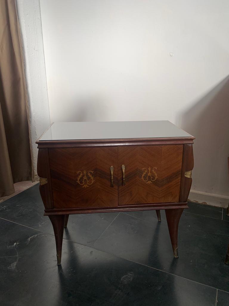 Mid-20th Century Bedside Tables in Rosewood & Brass, Set of 2 For Sale