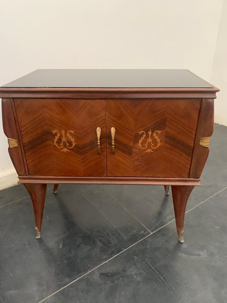 Bedside Tables in Rosewood & Brass, Set of 2 For Sale 1
