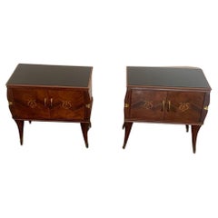 Bedside Tables in Rosewood & Brass, Set of 2