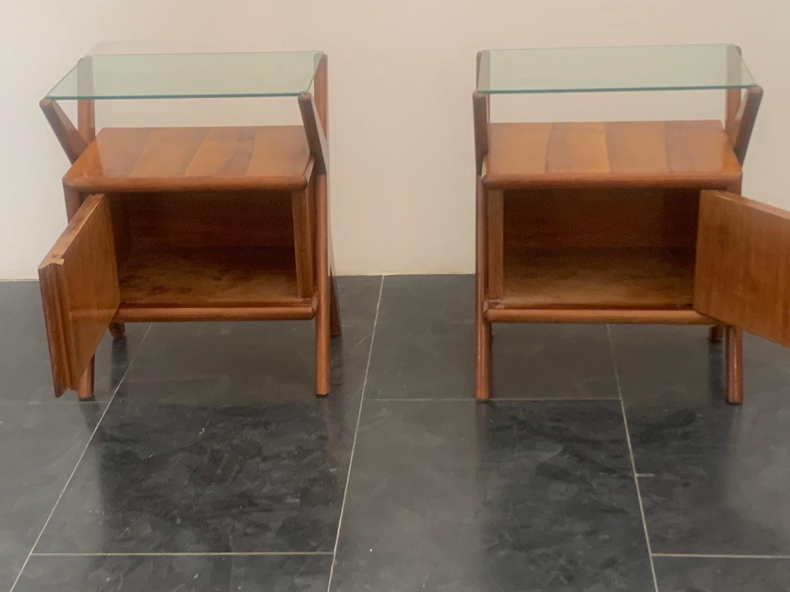Bedside Tables in Rosewood with Generous Glass Topб Set of 2 For Sale 1