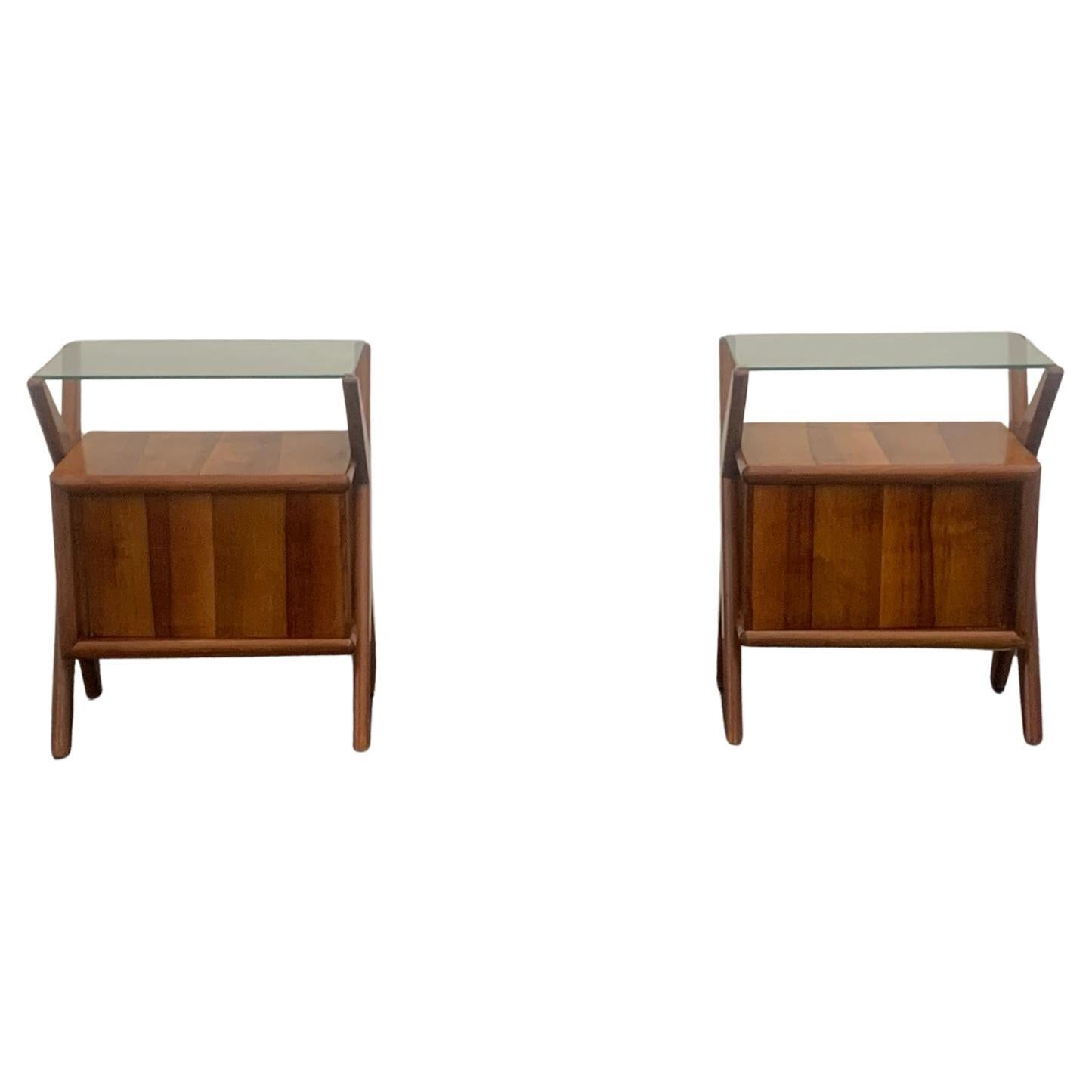 Bedside Tables in Rosewood with Generous Glass Topб Set of 2 For Sale