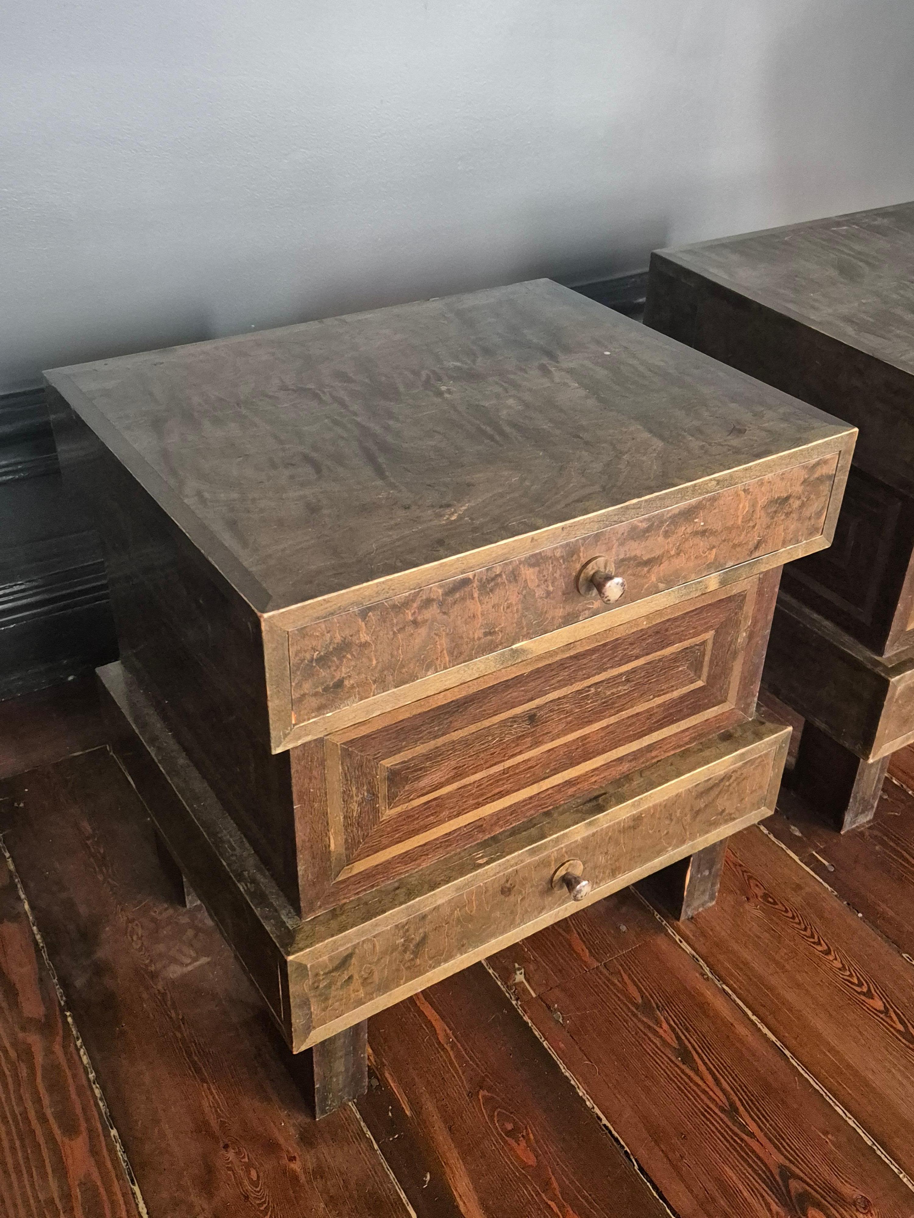 Stained Bedside tables in stained curly birch, Art Deco, Finland 1930s For Sale