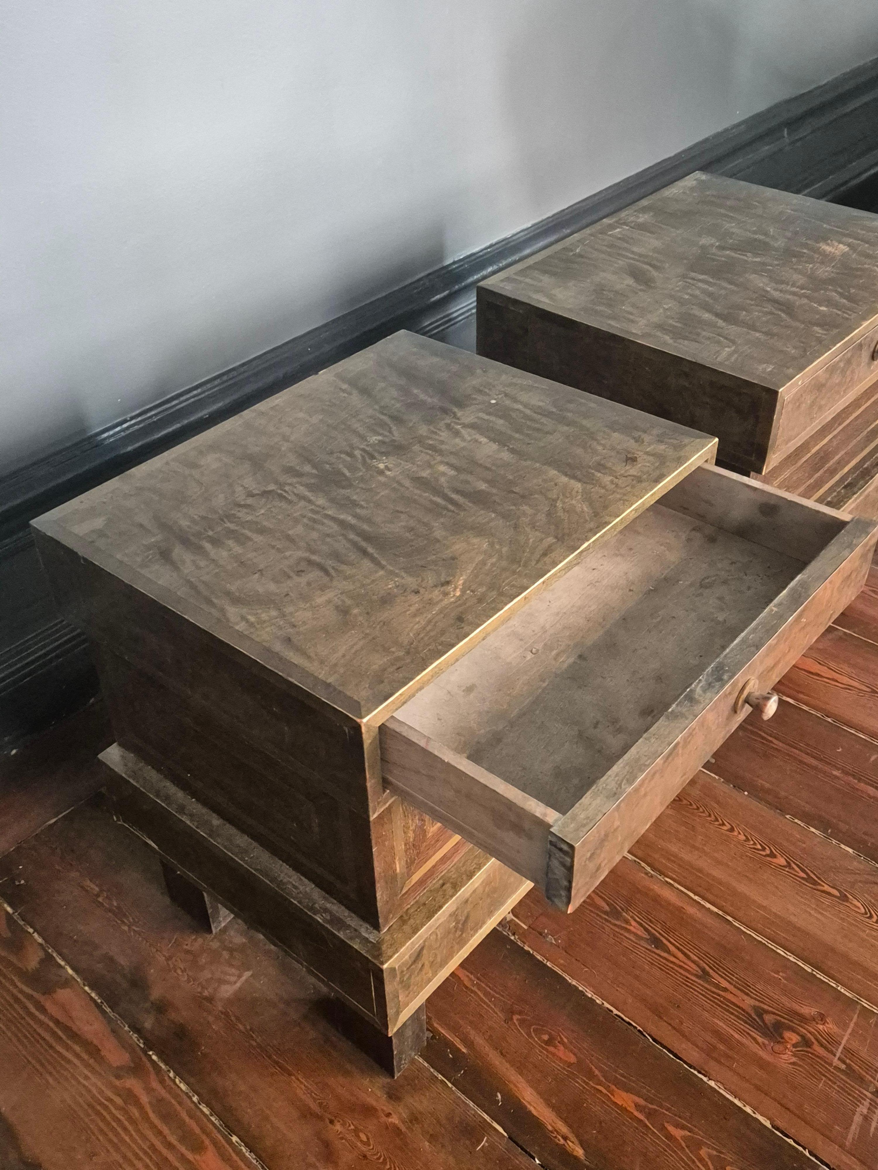 Mid-20th Century Bedside tables in stained curly birch, Art Deco, Finland 1930s For Sale