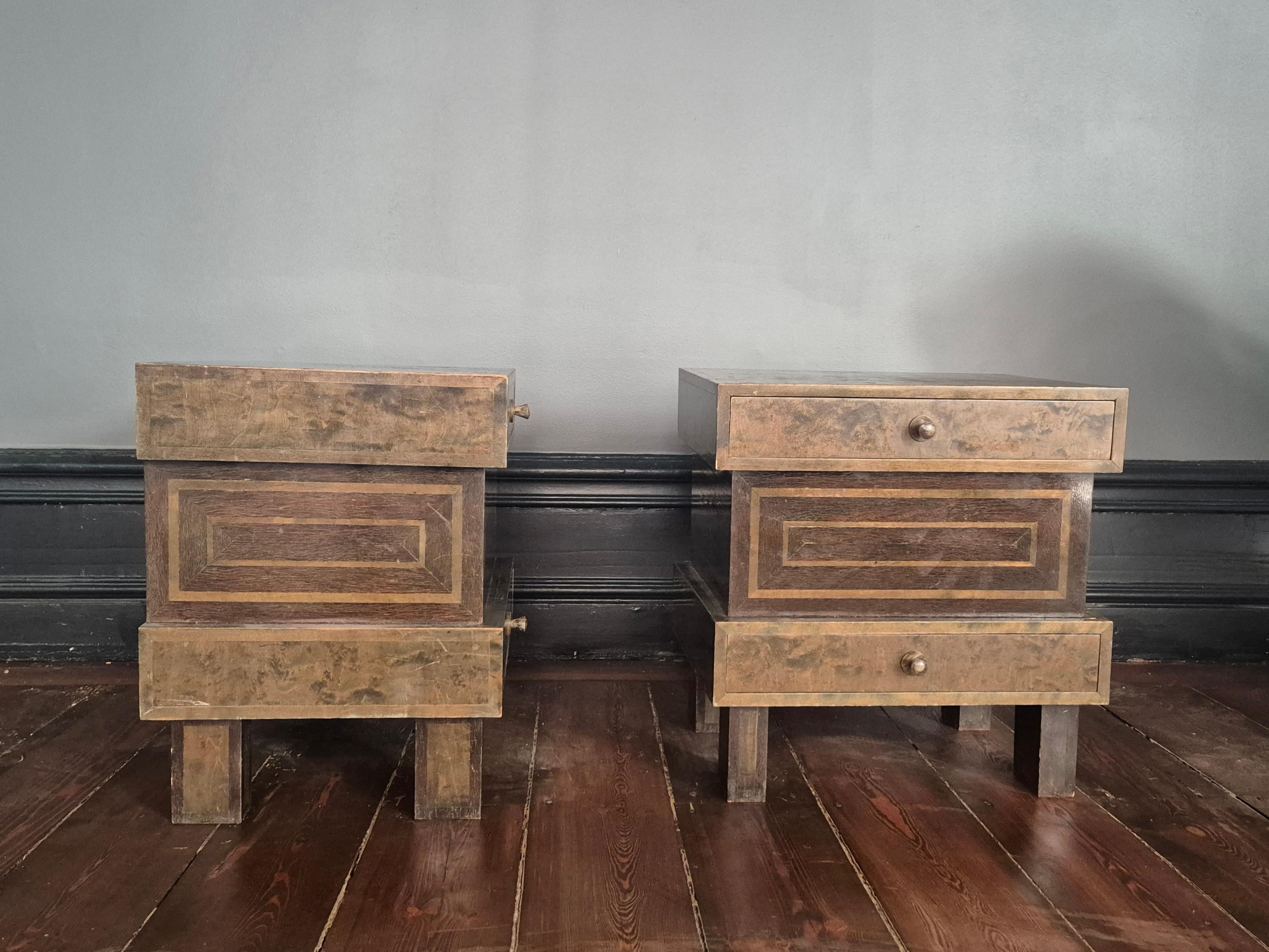 Bedside tables in stained curly birch, Art Deco, Finland 1930s For Sale 1