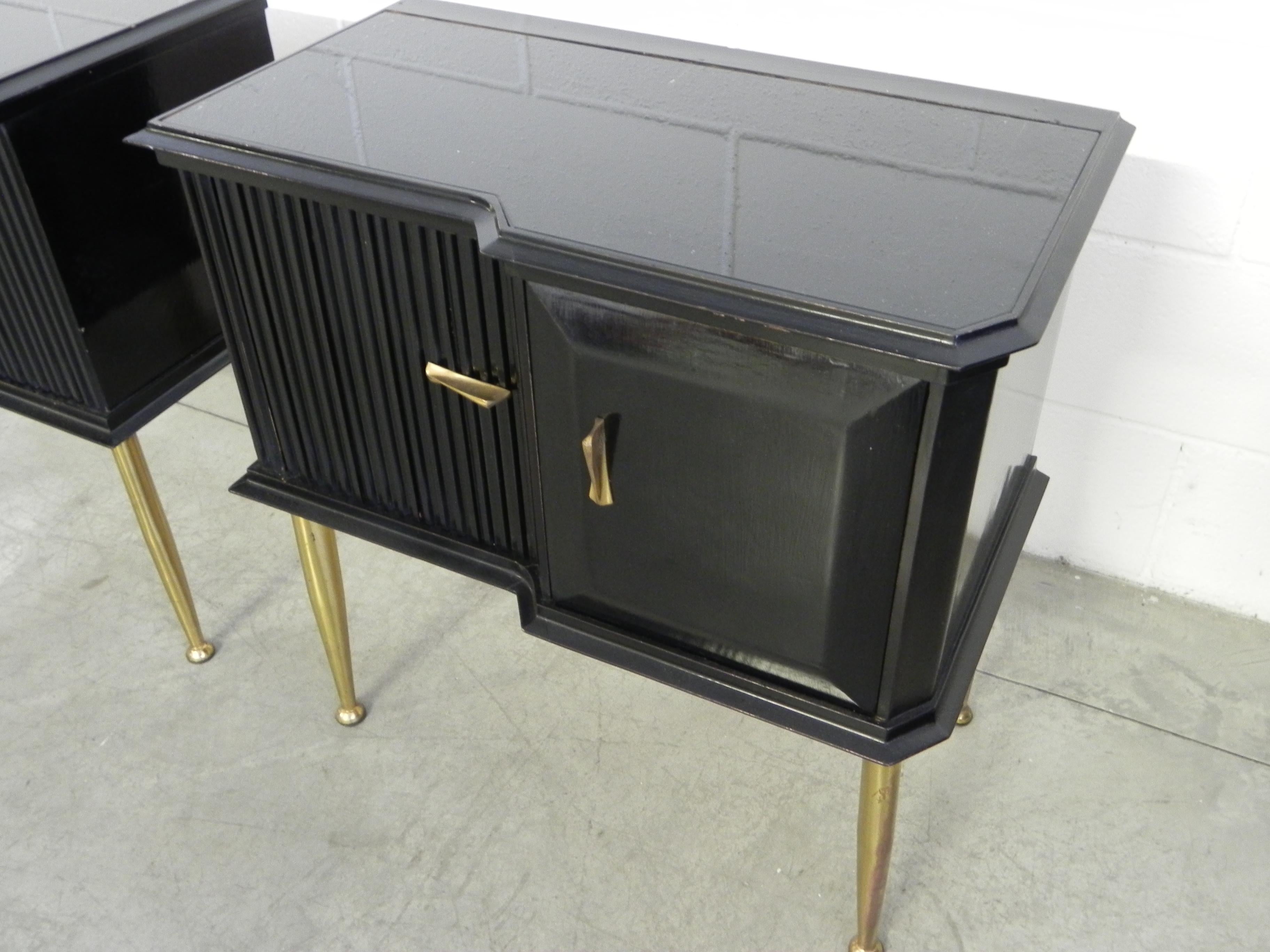 Bedside Tables Nightstands Italian Brass and Wood Ebonized, 1950 In Good Condition In Rovereta, SM