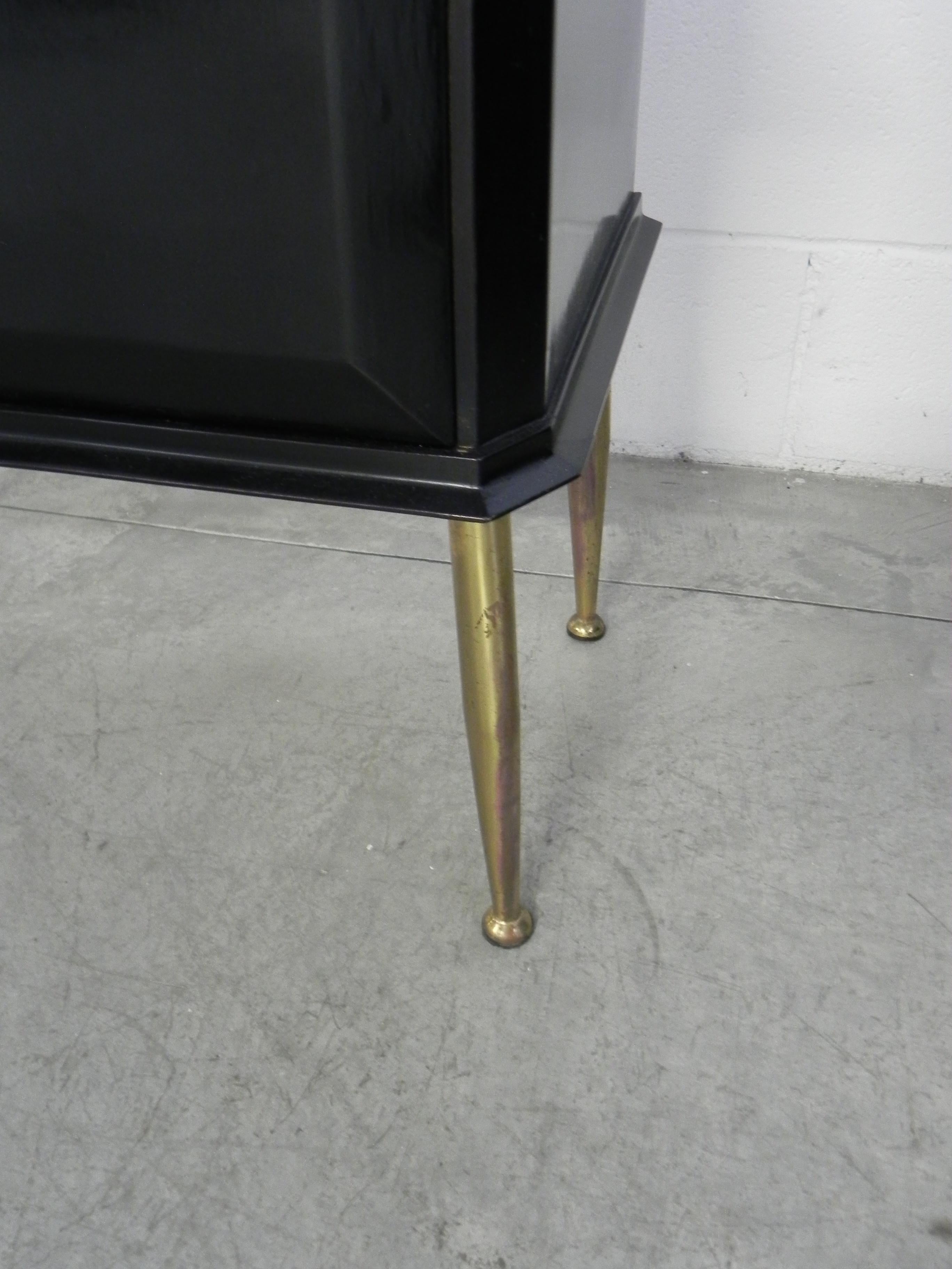 20th Century Bedside Tables Nightstands Italian Brass and Wood Ebonized, 1950