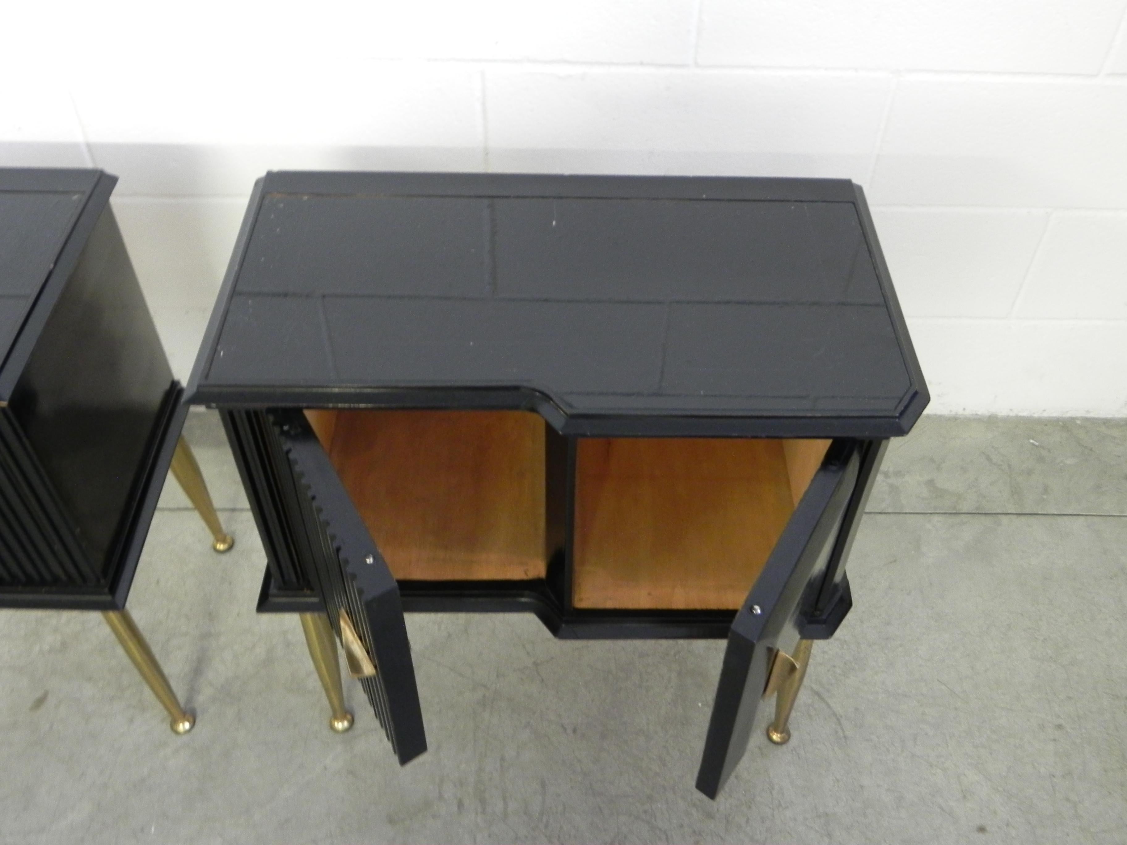 Bedside Tables Nightstands Italian Brass and Wood Ebonized, 1950 2