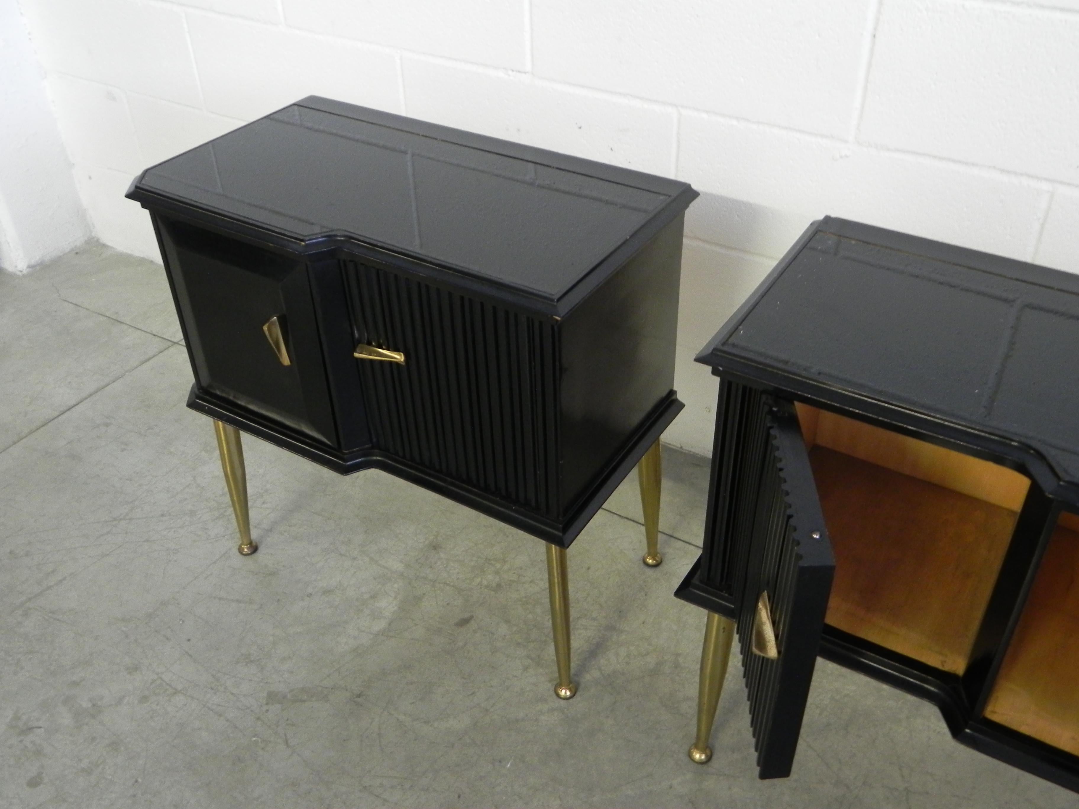 Bedside Tables Nightstands Italian Brass and Wood Ebonized, 1950 3