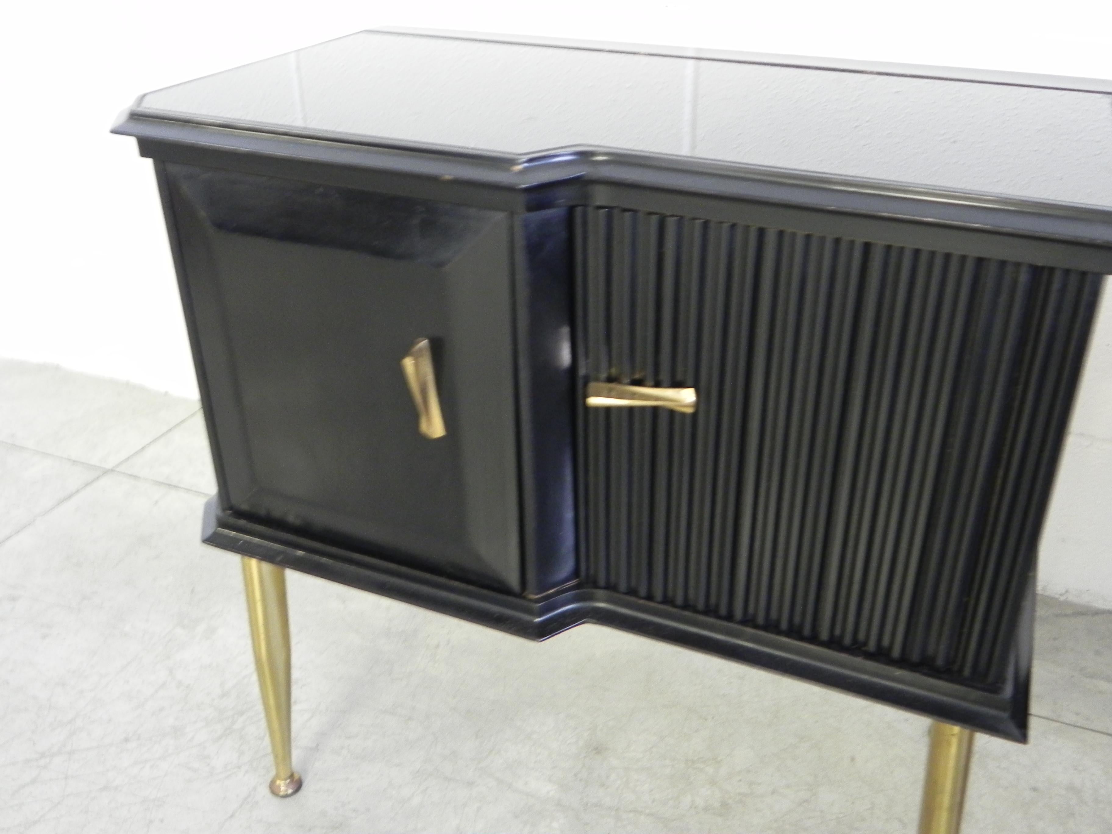 Bedside Tables Nightstands Italian Brass and Wood Ebonized, 1950 4