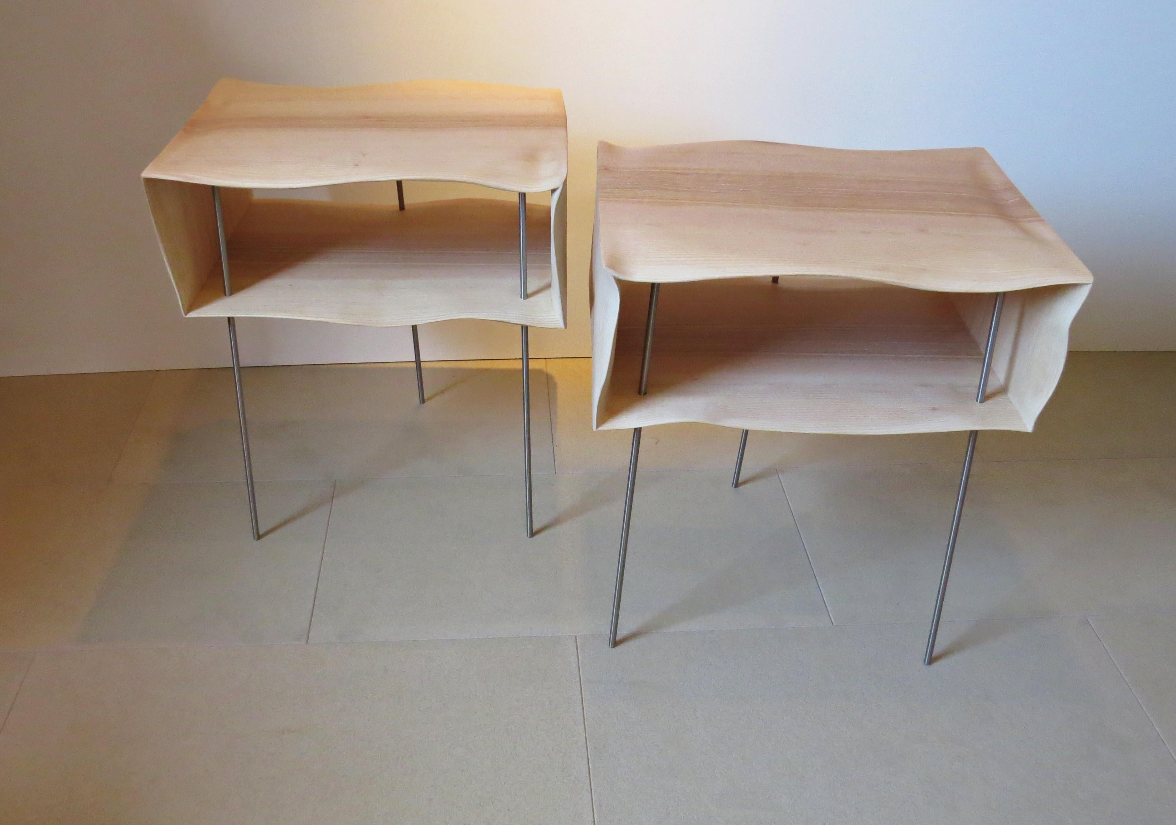 German Bedside Tables, Organic Design, Handmade, Two-Pieces Set, Solid Wood For Sale