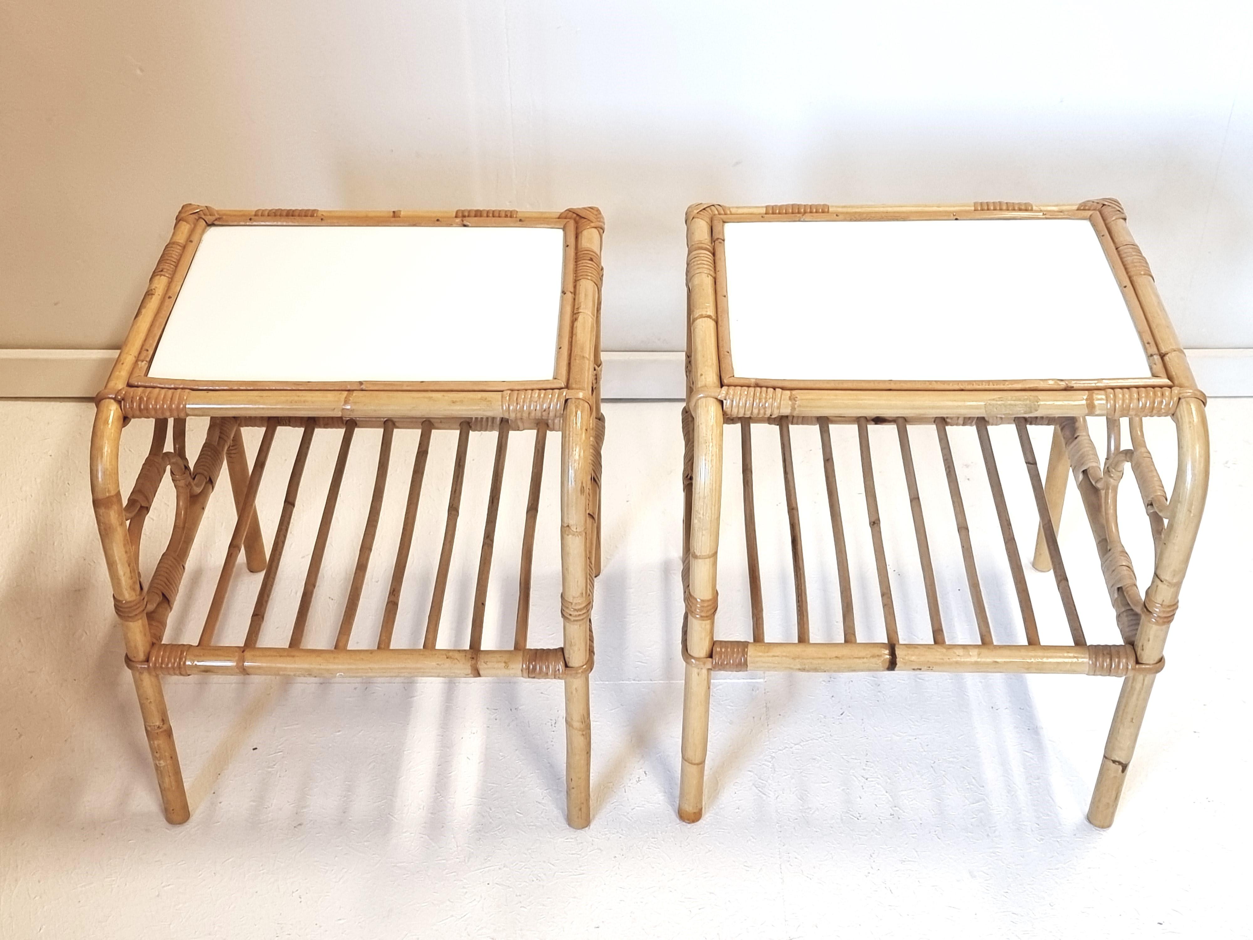 Bedside tables, rattan, Sweden mid 1900s Nordiska Kompaniet, Scandinavian Modern For Sale 6