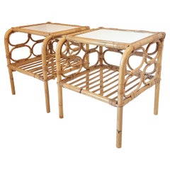 Bedside tables, rattan, Sweden mid 1900s Nordiska Kompaniet, Scandinavian Modern